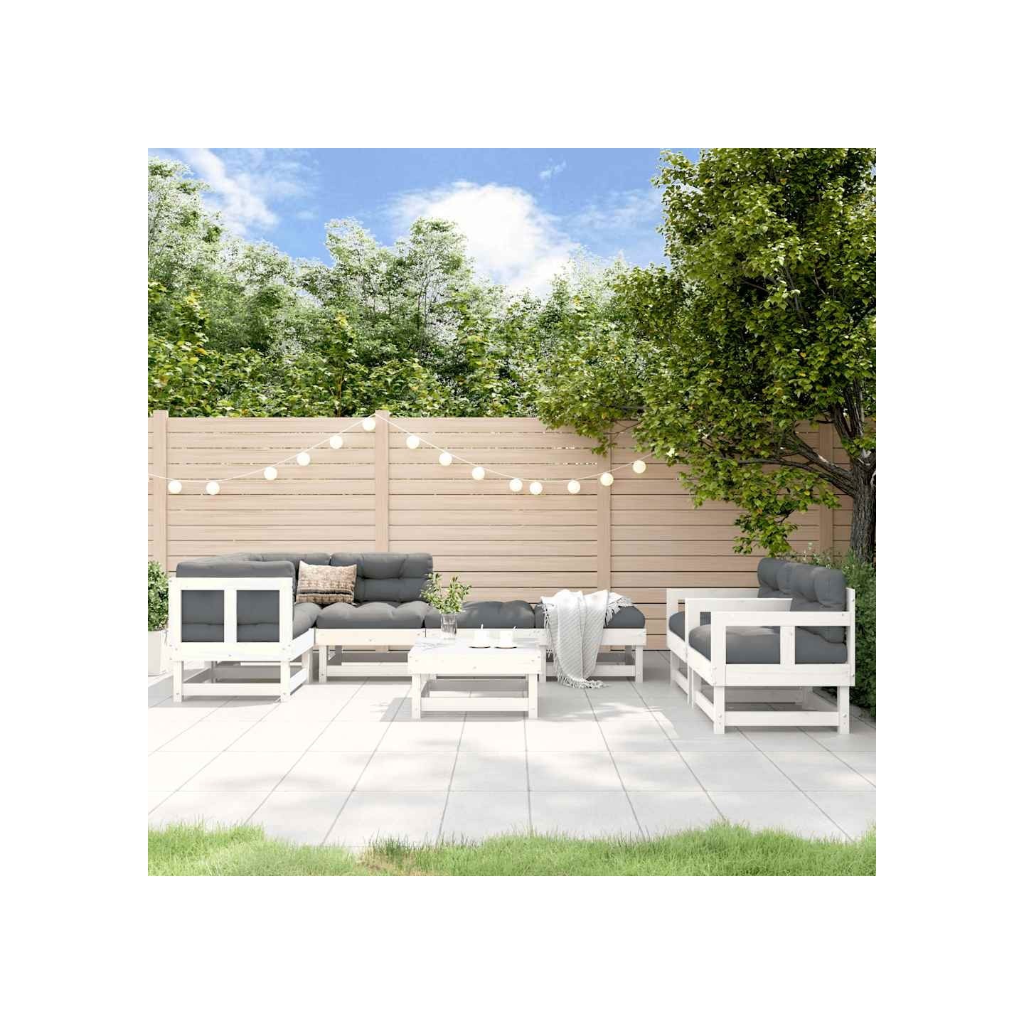 Salon de jardin 8 pcs Blanc Bois de pin massif