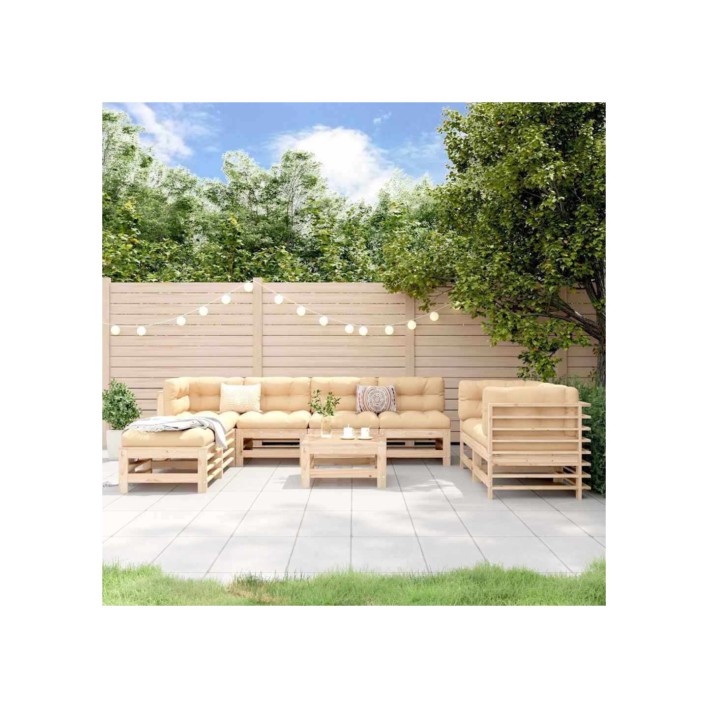 Salon de jardin 9 pcs Bois de pin massif