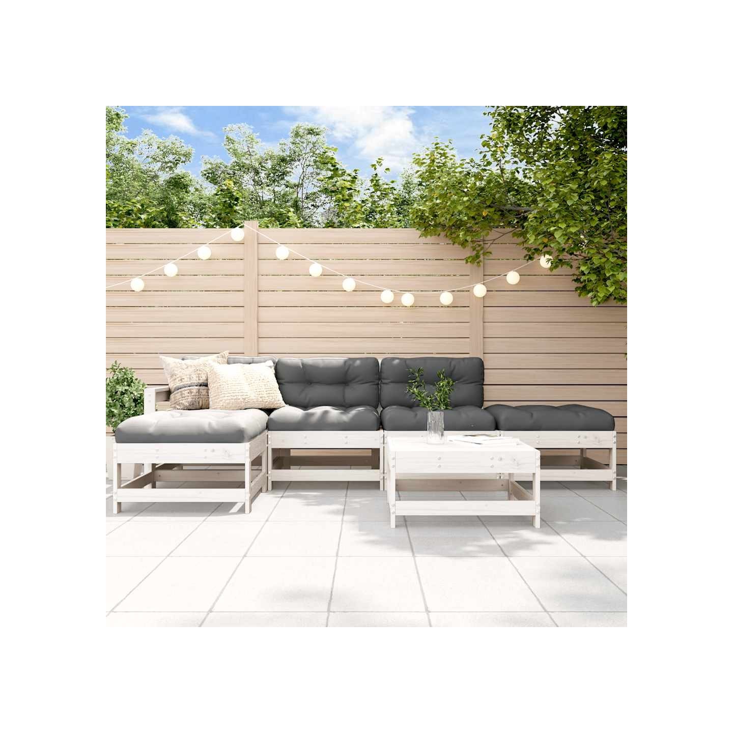 Salon de jardin 6 pcs Blanc Bois de pin massif