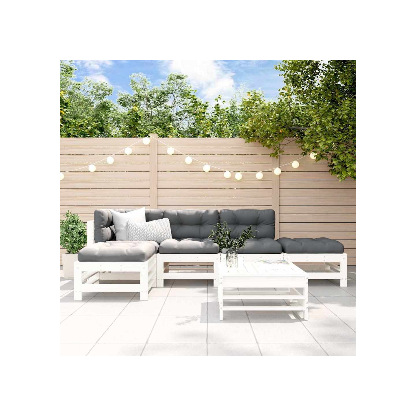 Salon de jardin 6 pcs Blanc Bois de pin massif