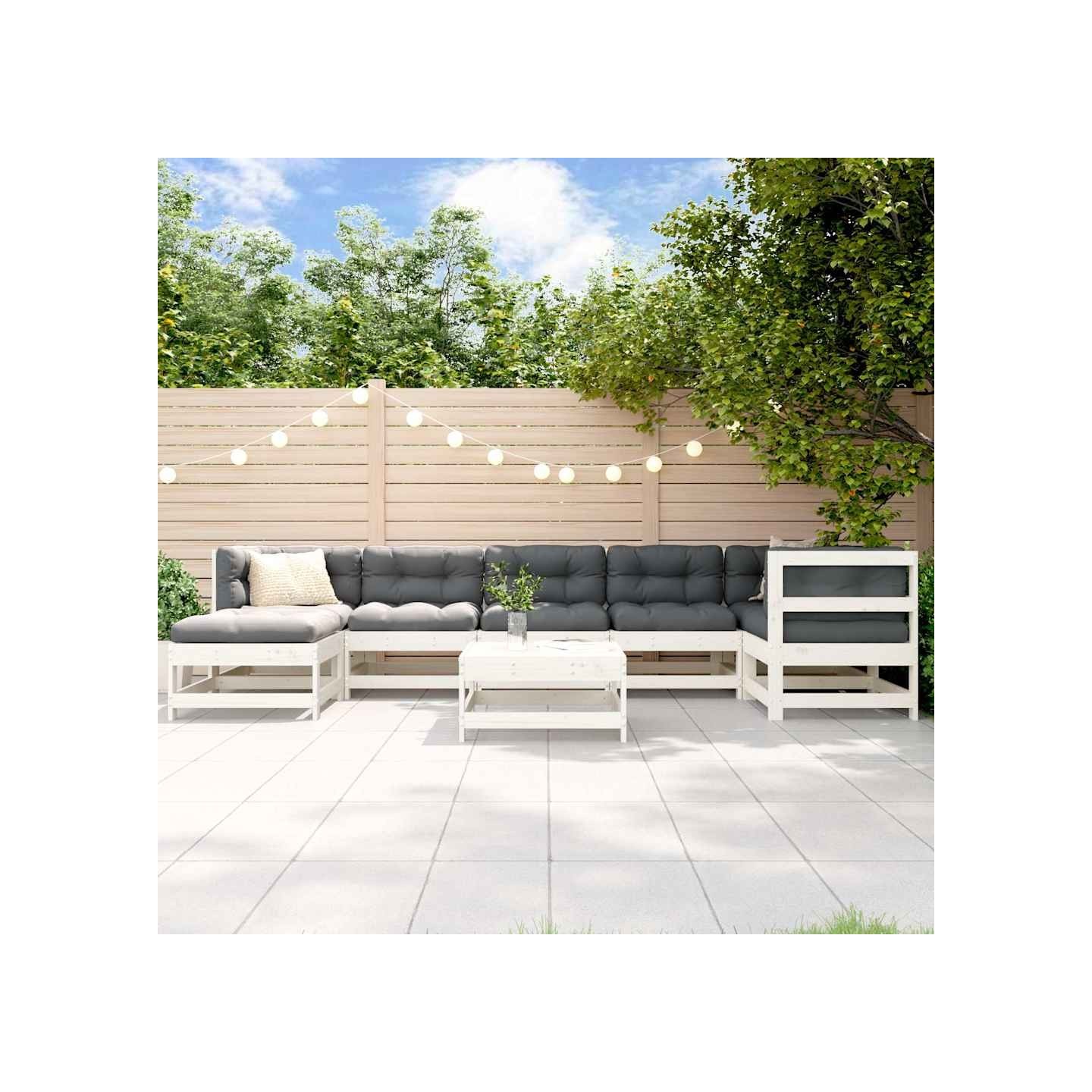 Salon de jardin 8 pcs Blanc Bois de pin massif