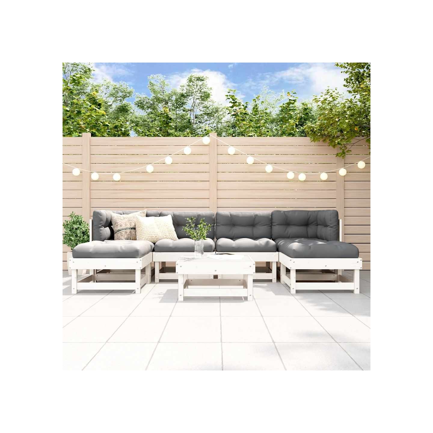 Salon de jardin 7 pcs Blanc Bois de pin massif