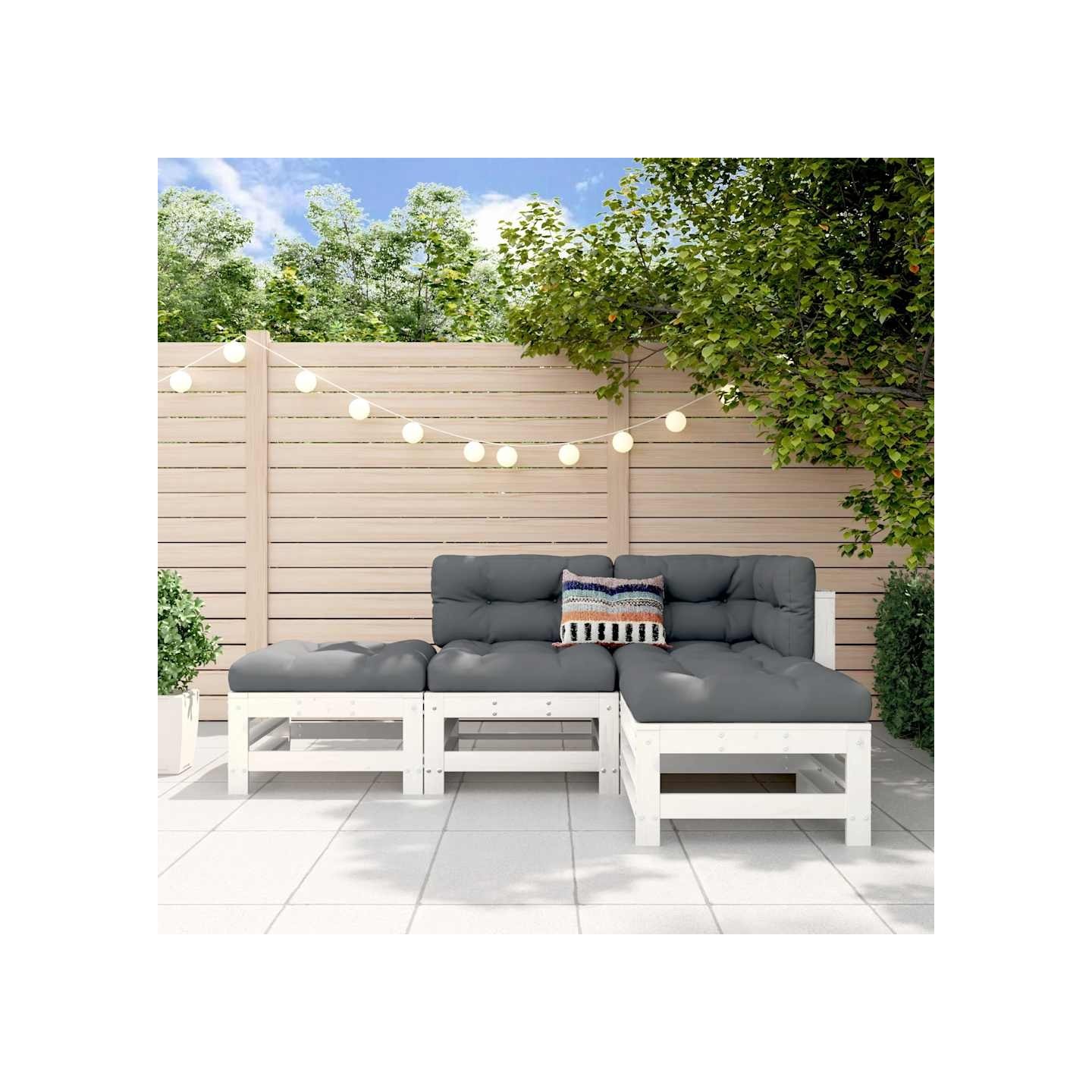 Salon de jardin 4 pcs blanc bois de pin massif