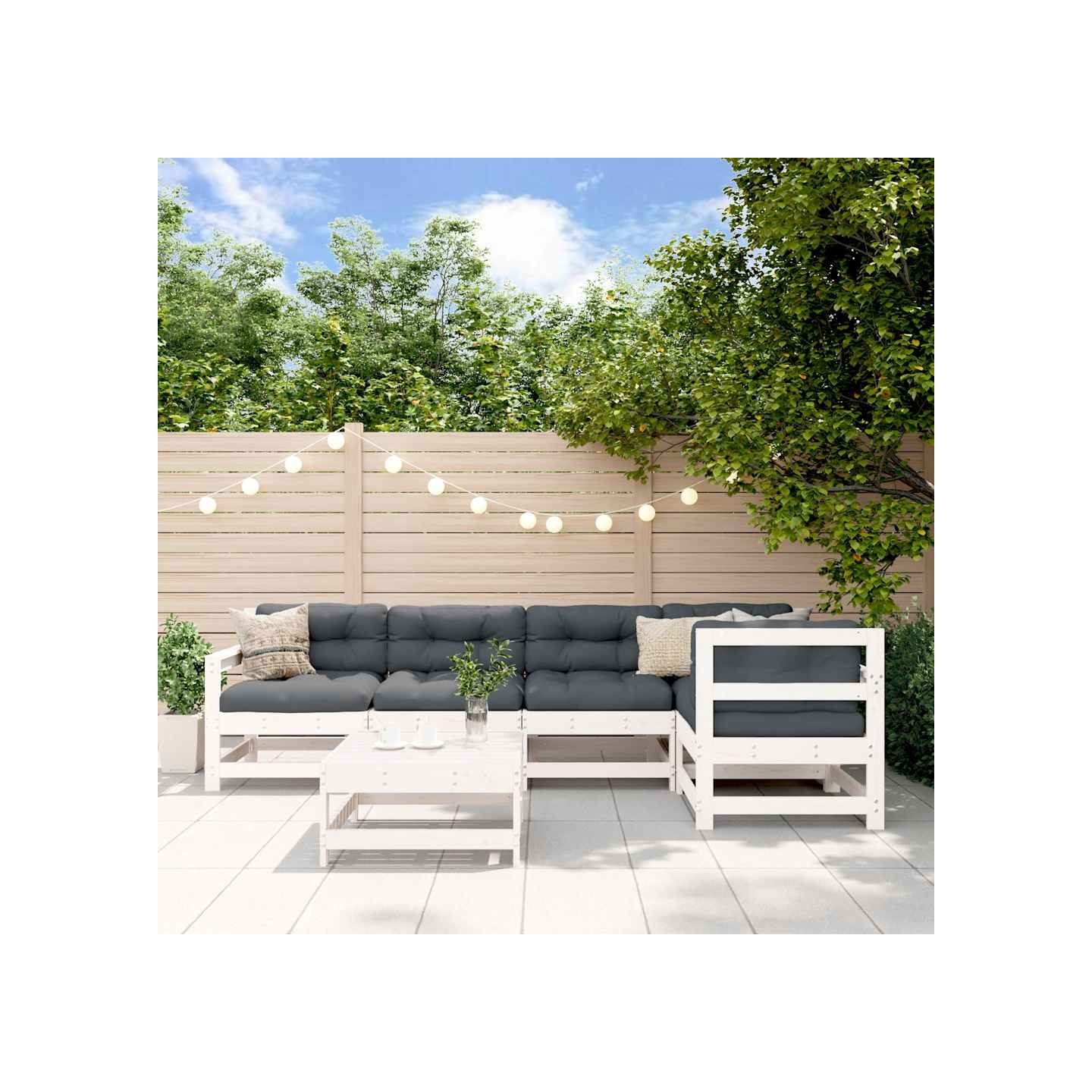 Salon de jardin 6 pcs Blanc Bois de pin massif
