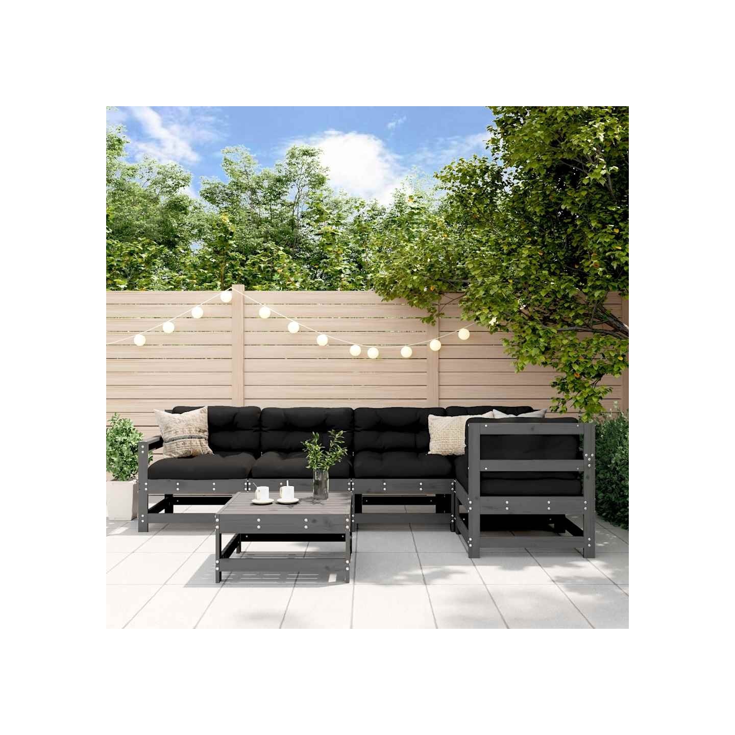Salon de jardin 6 pcs Gris Bois de pin massif