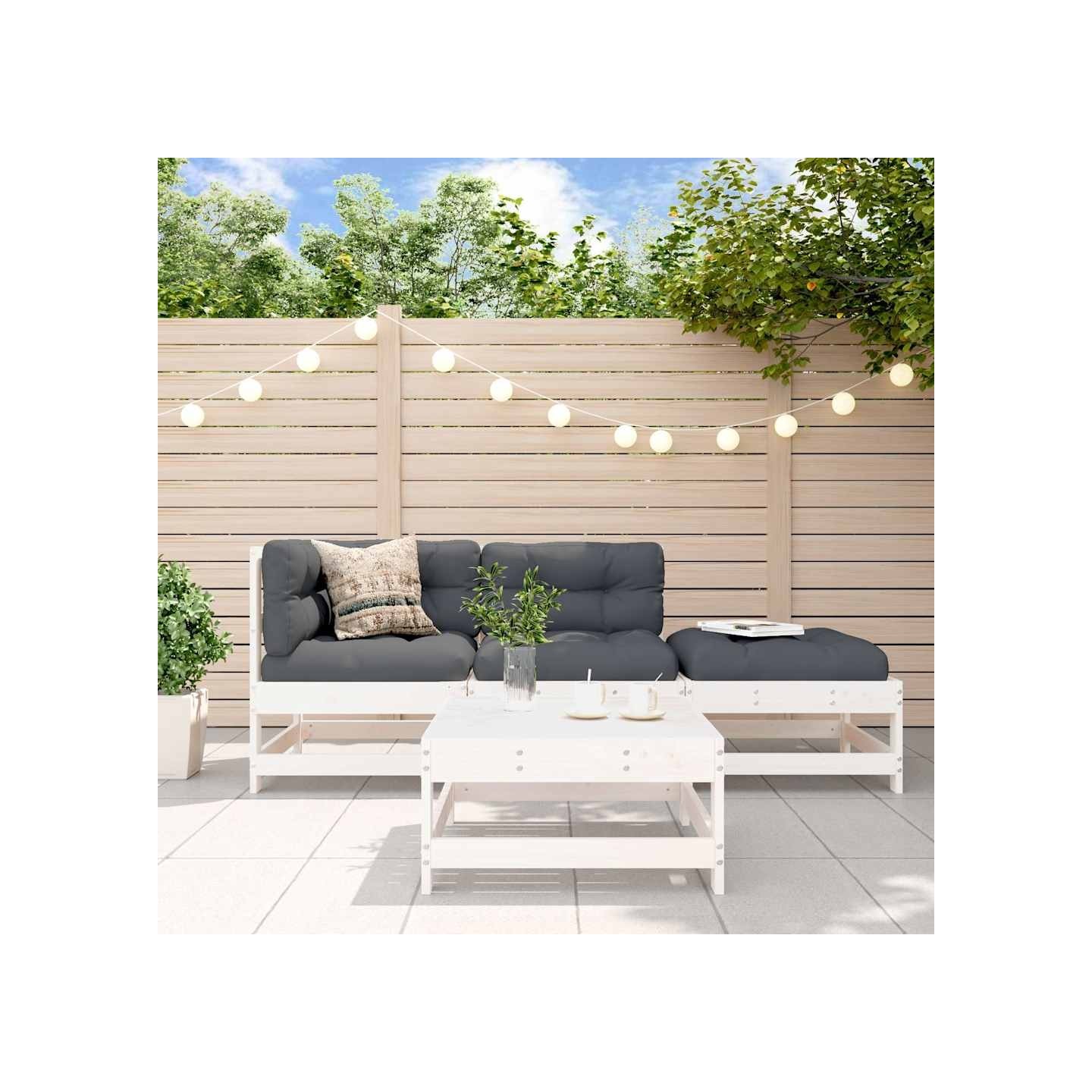 Salon de jardin 4 pcs blanc bois de pin massif