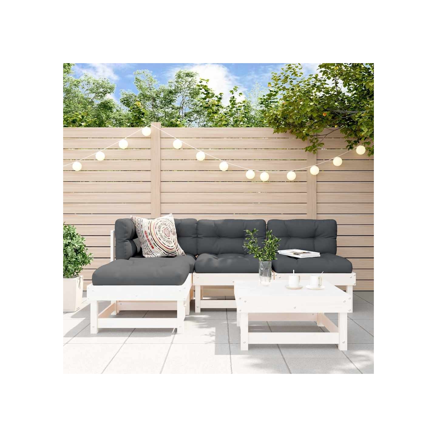 Salon de jardin 5 pcs blanc bois massif de pin