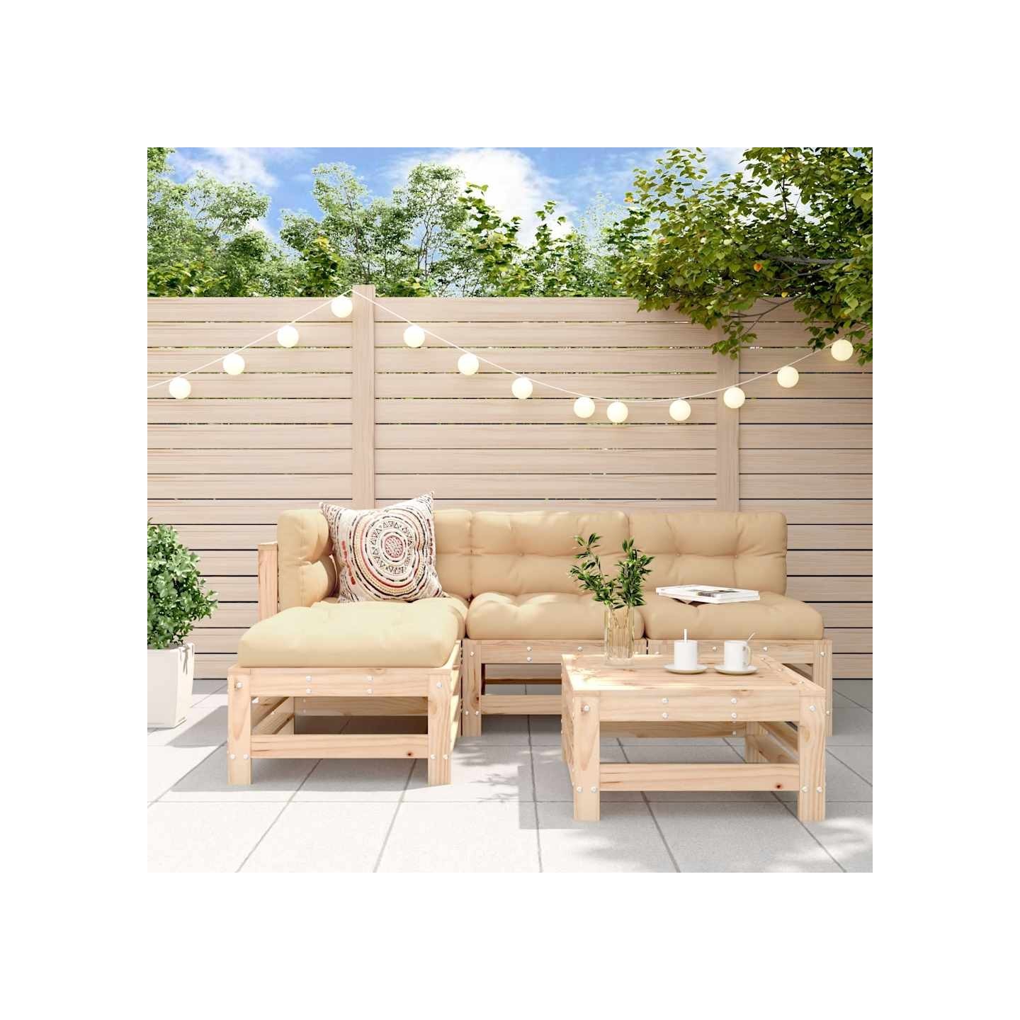 Salon de jardin 5 pcs bois massif de pin