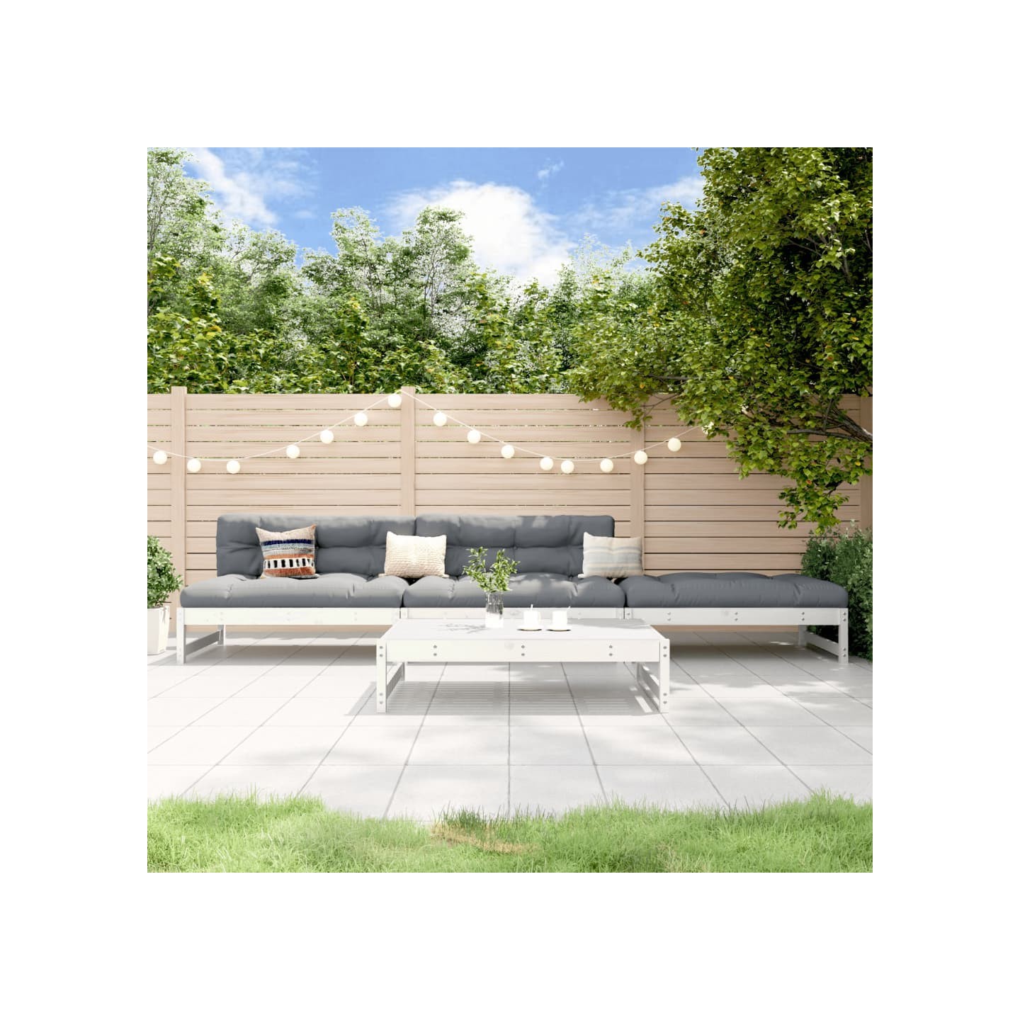 Salon de jardin 4 pcs blanc bois de pin massif