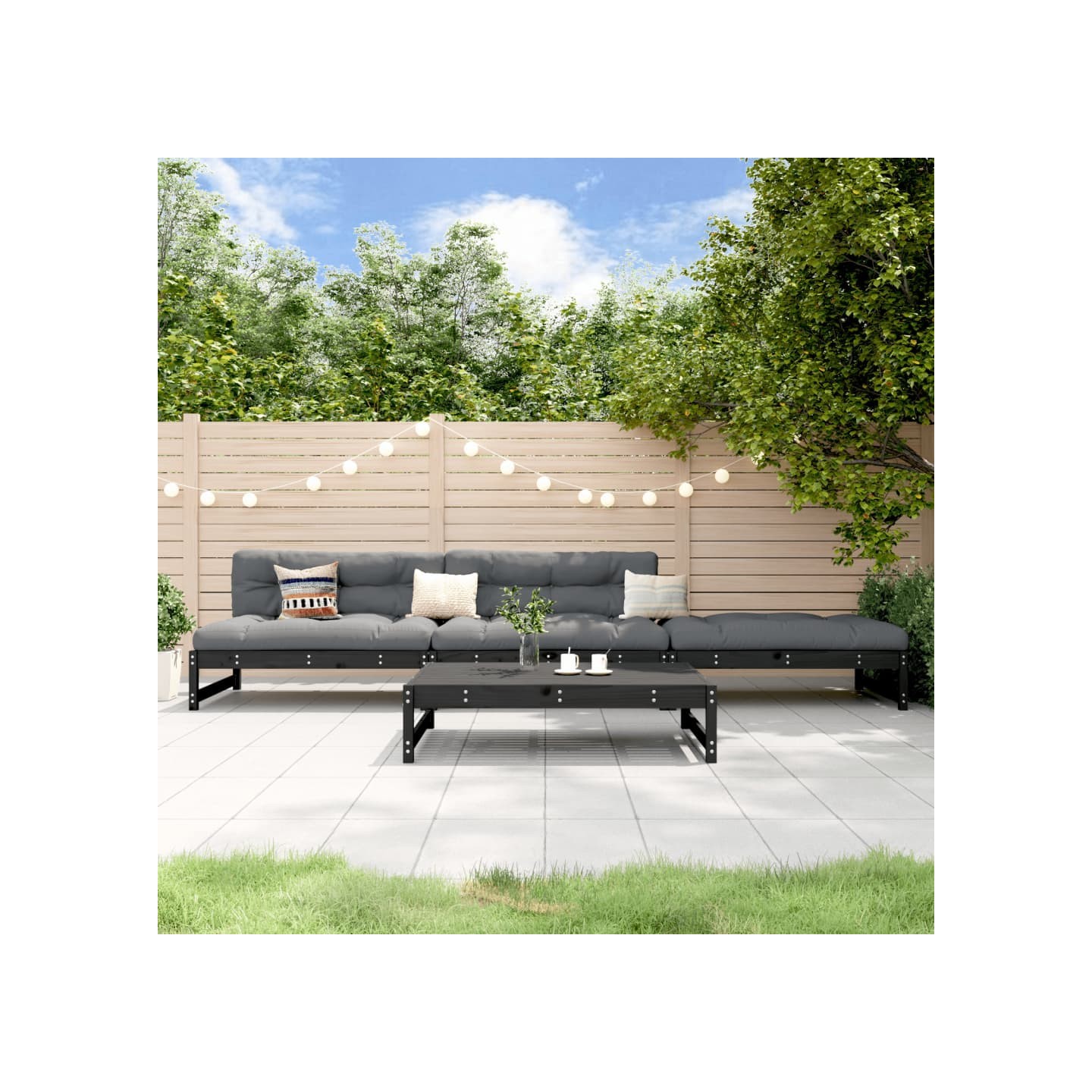 Salon de jardin 4 pcs noir bois massif de pin