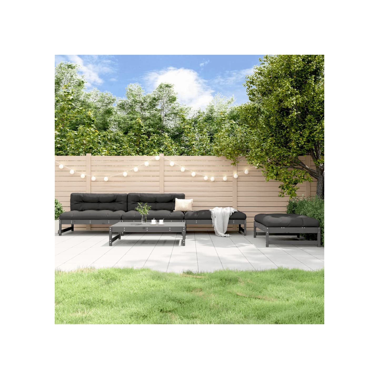 Salon de jardin 5 pcs gris bois massif de pin