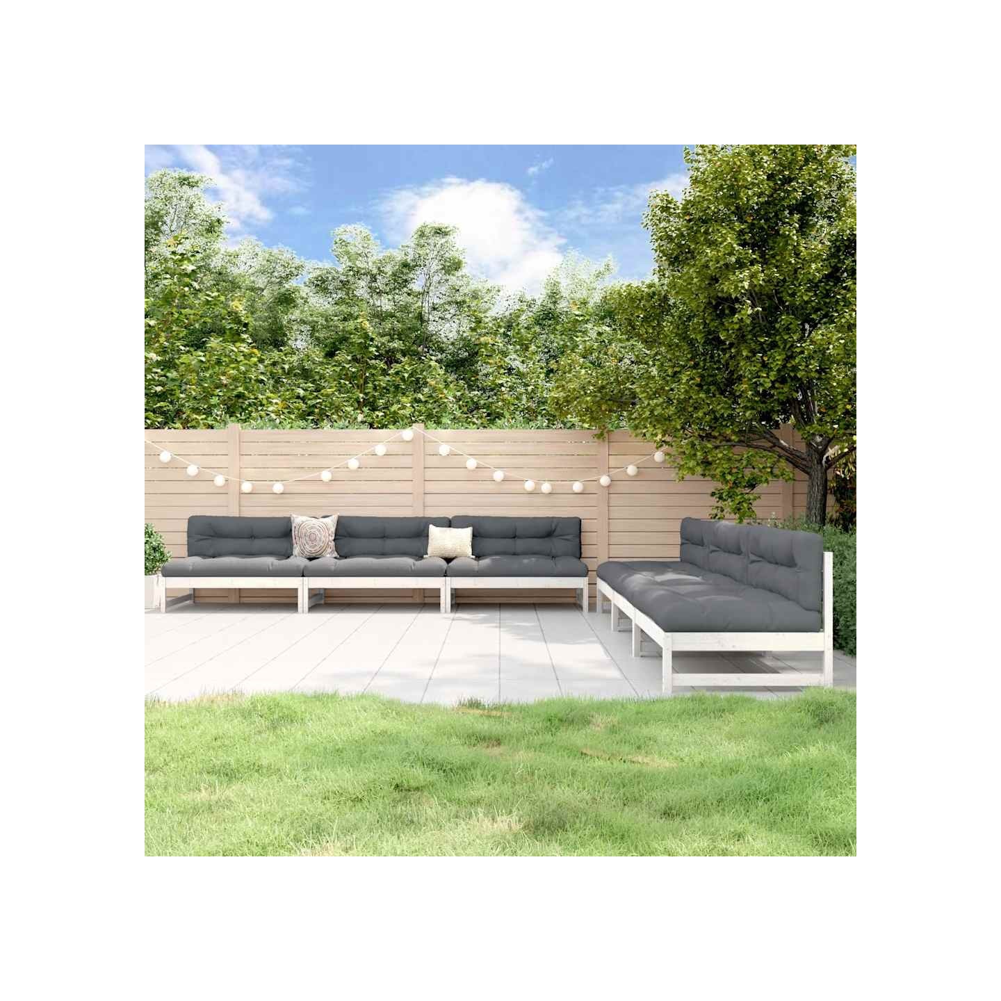 Salon de jardin 6 pcs Blanc Bois de pin massif