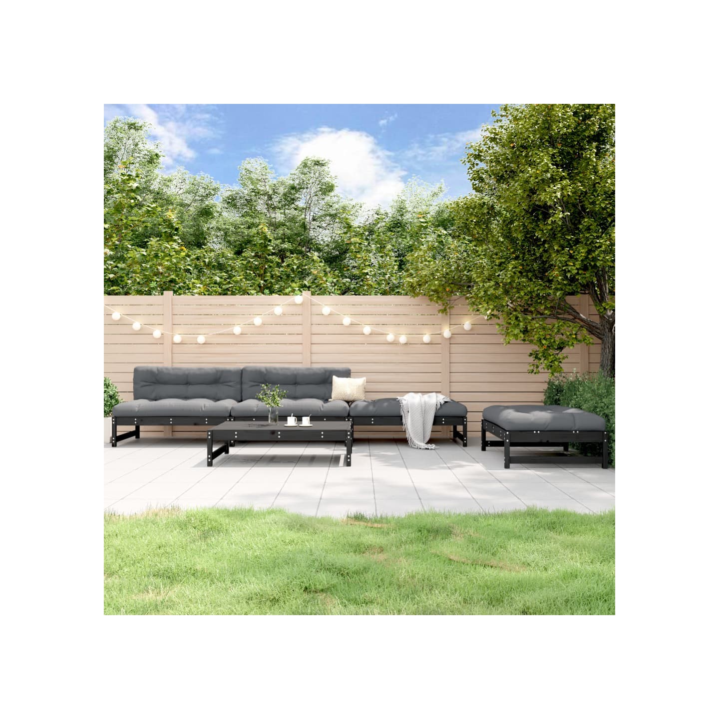 Salon de jardin 5 pcs noir bois massif de pin