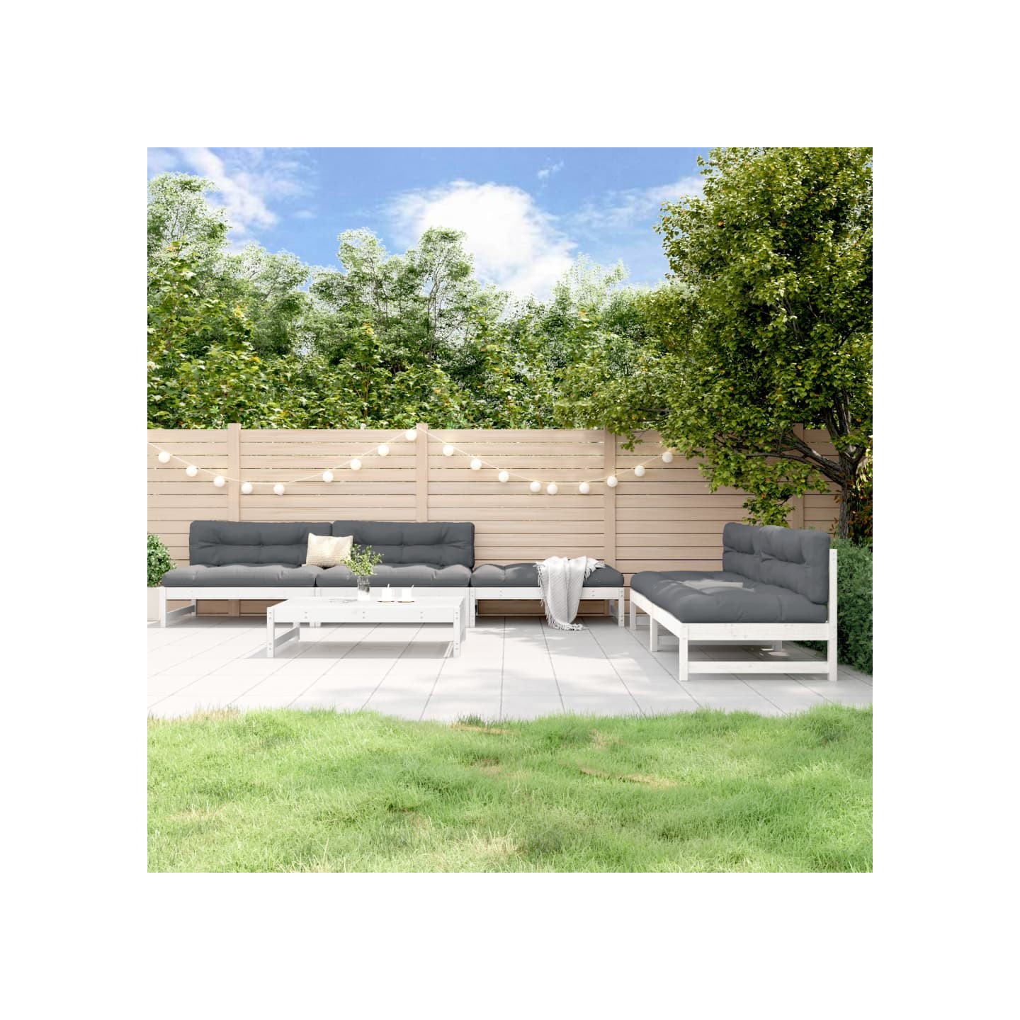 Salon de jardin 6 pcs Blanc Bois de pin massif
