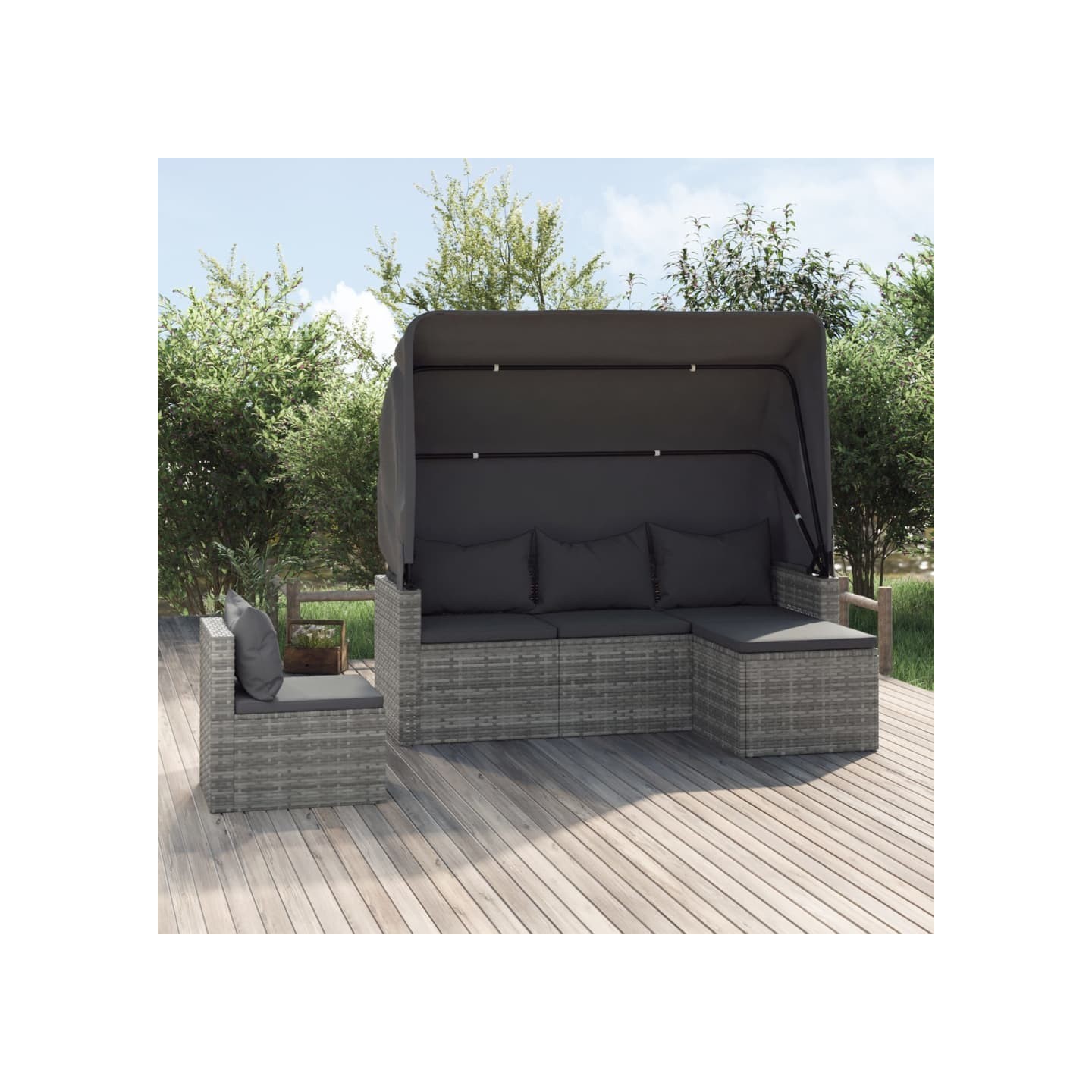 Salon de jardin 4 pcs avec coussins gris résine tressée