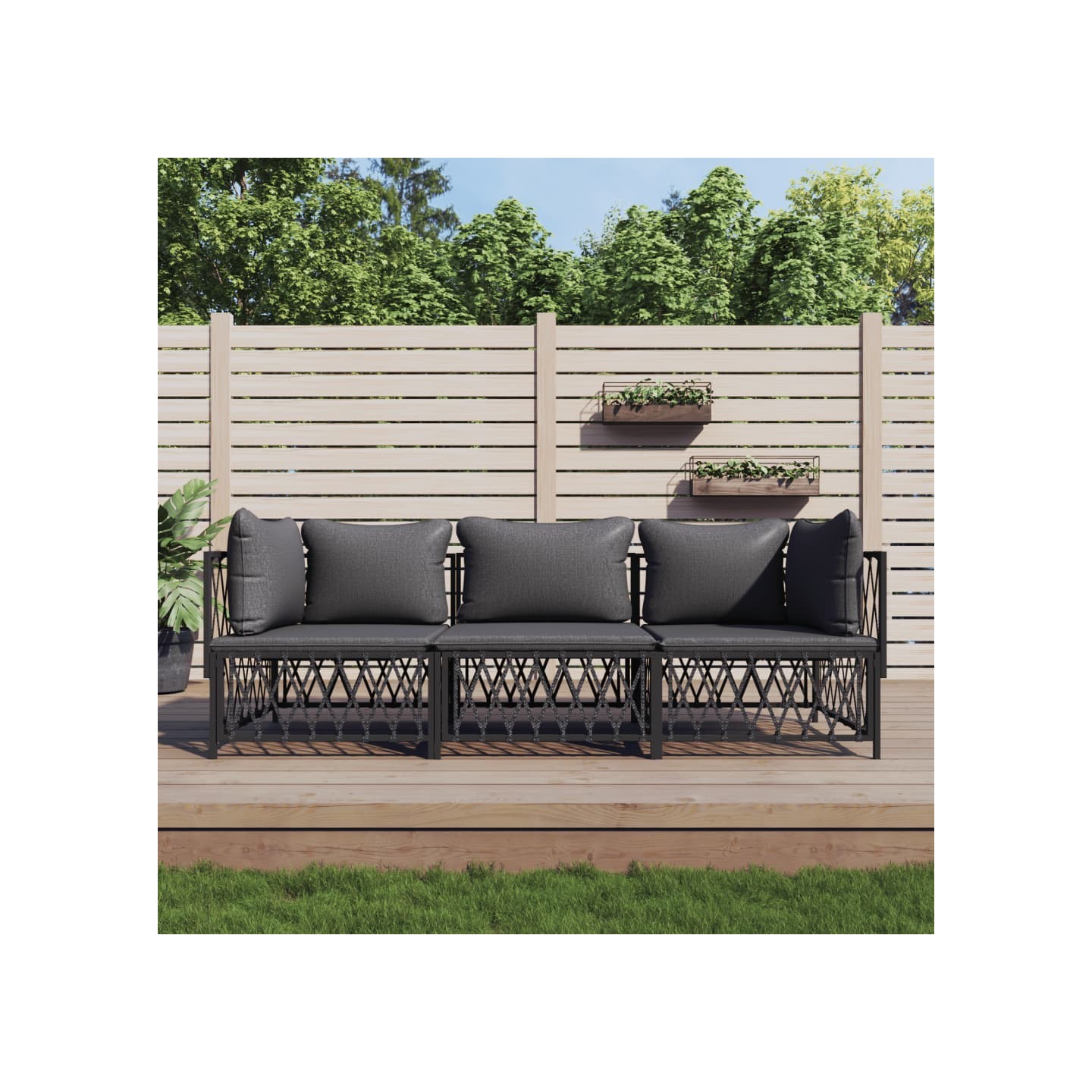 Salon de jardin avec coussins 3 pcs anthracite acier