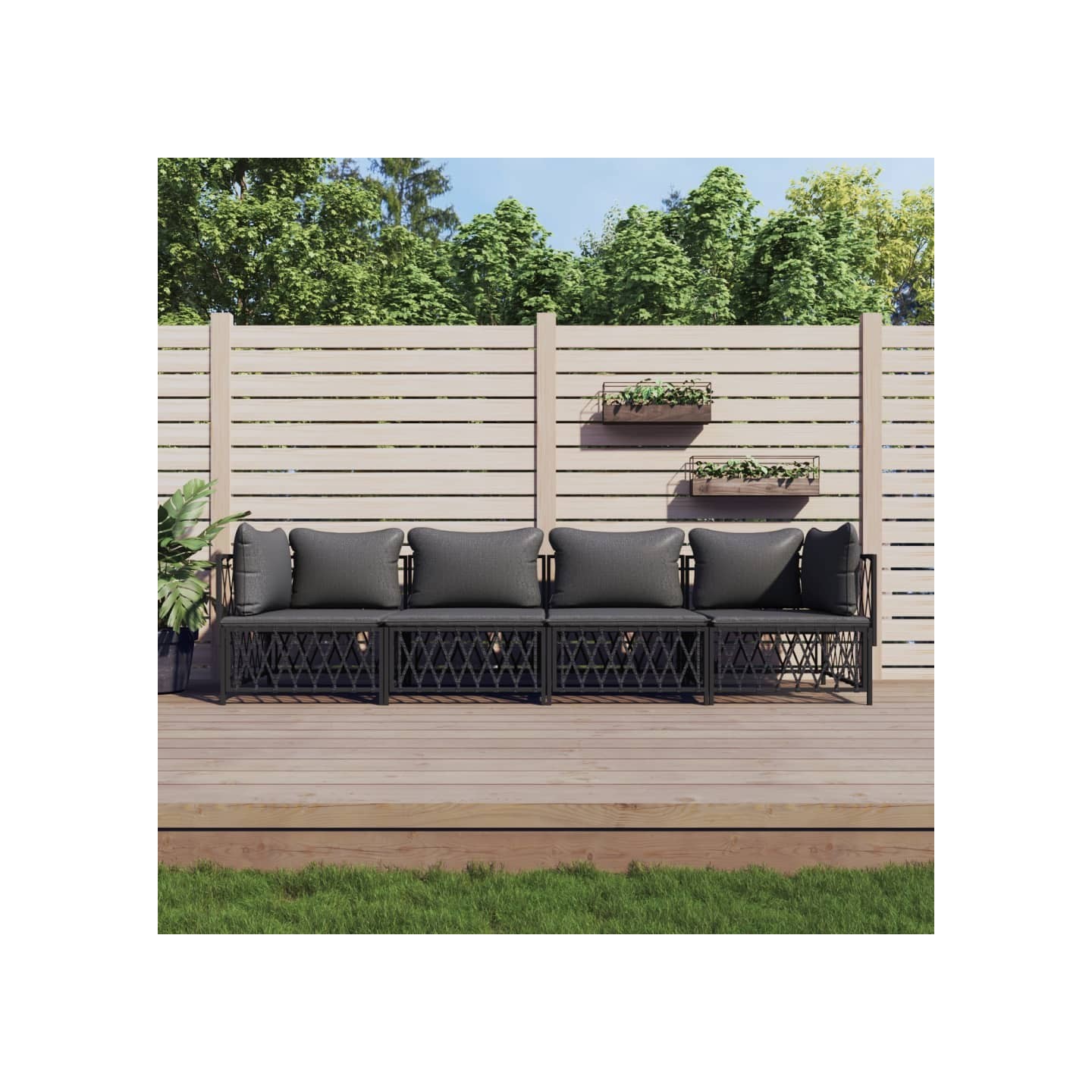 Salon de jardin avec coussins 4 pcs anthracite acier