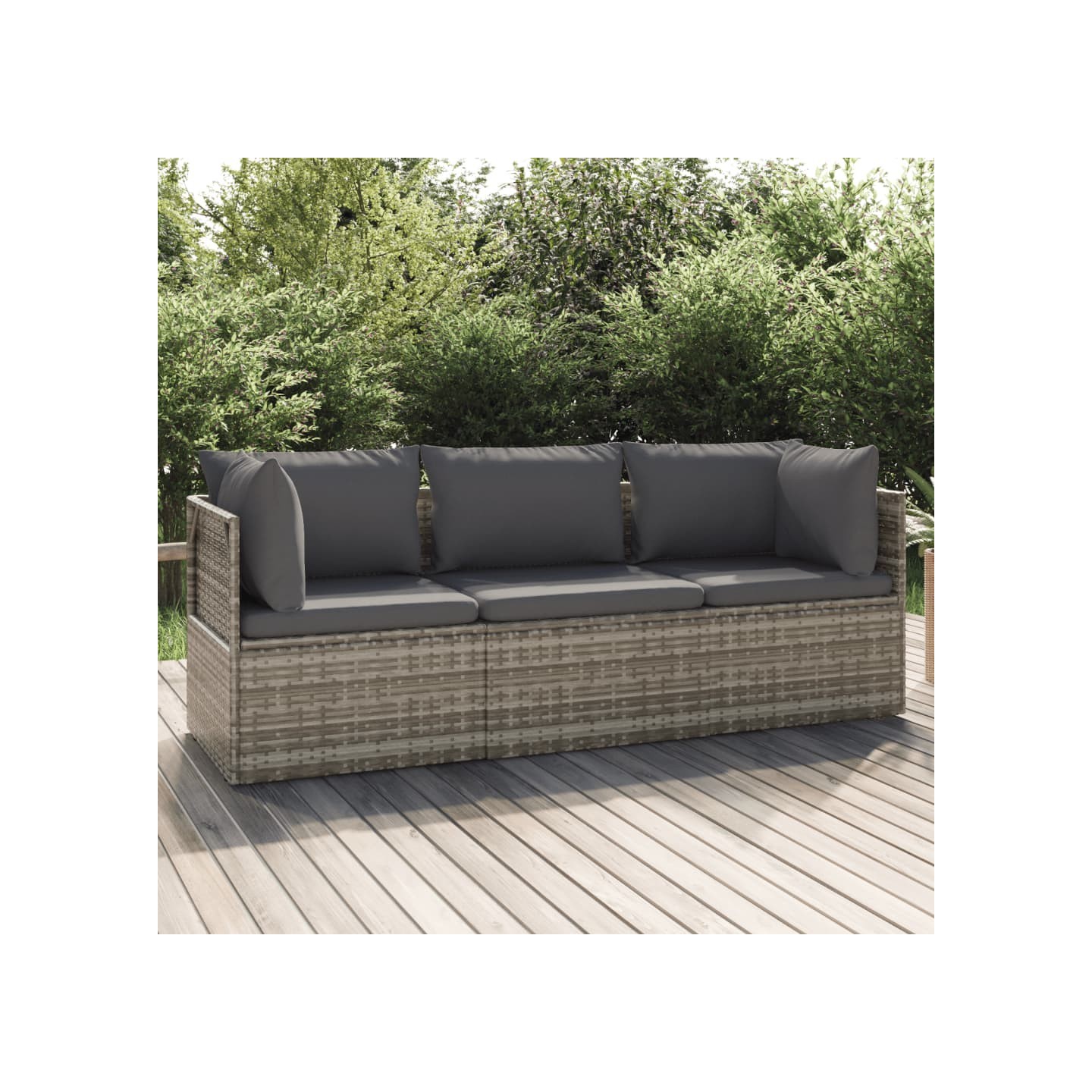 Salon de jardin 3 pcs avec coussins Gris Résine tressée