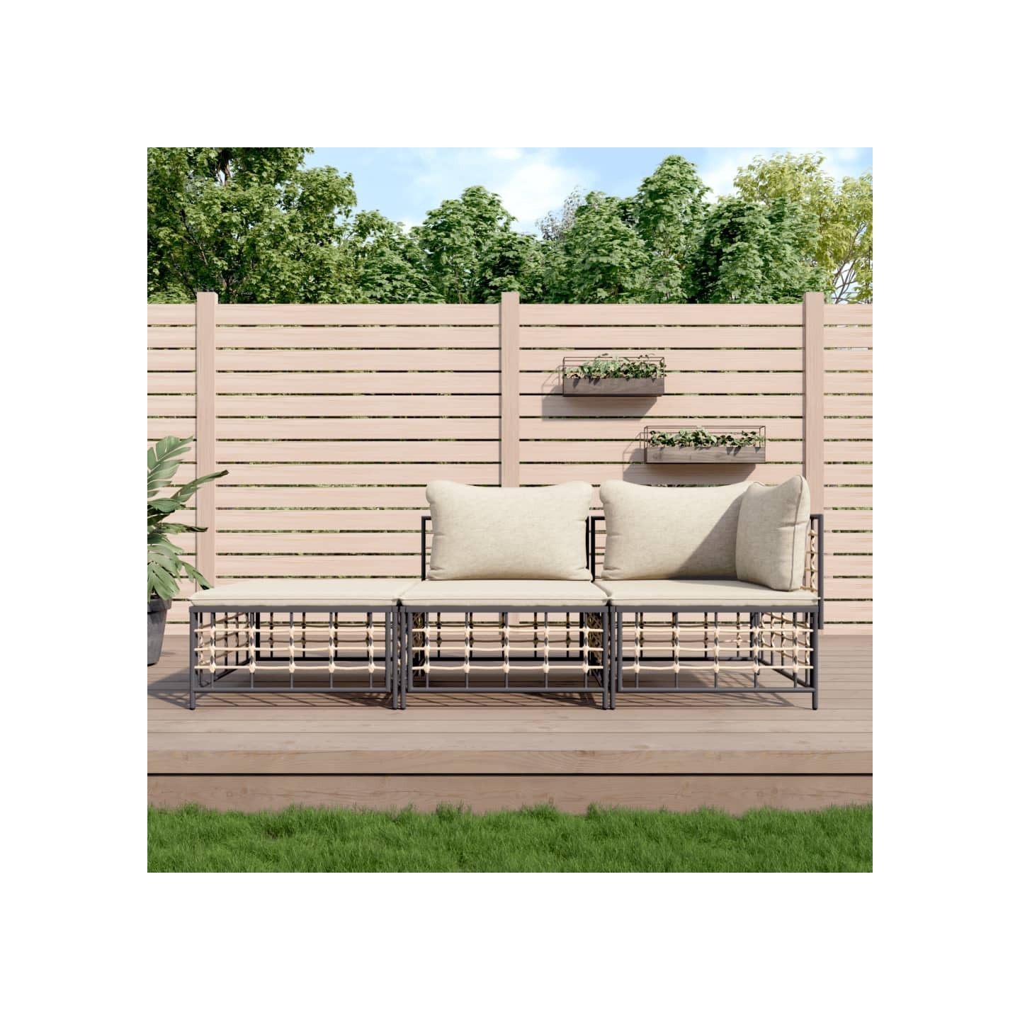 Salon de jardin 3 pcs avec coussins anthracite résine tressée