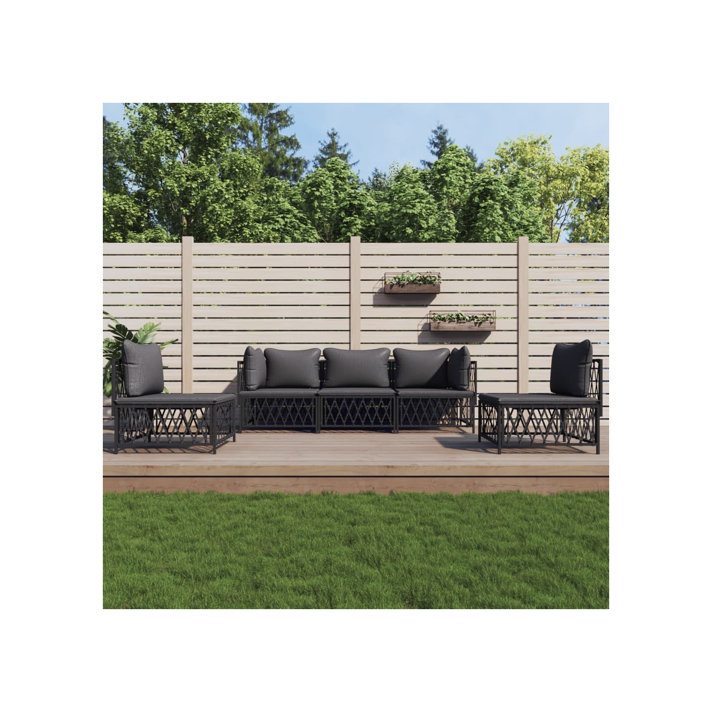 Salon de jardin avec coussins 5 pcs anthracite acier