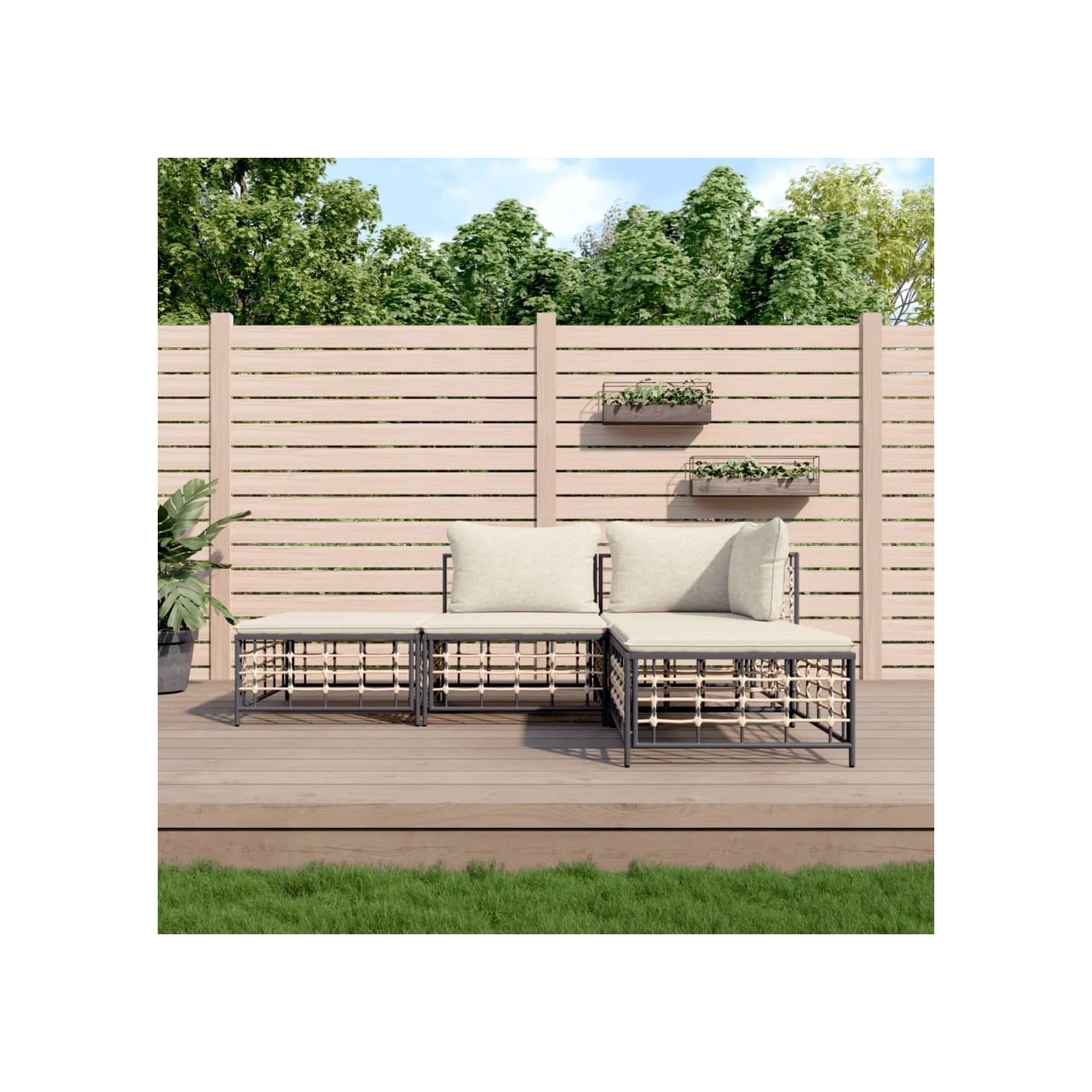 Salon de jardin 4 pcs avec coussins anthracite résine tressée