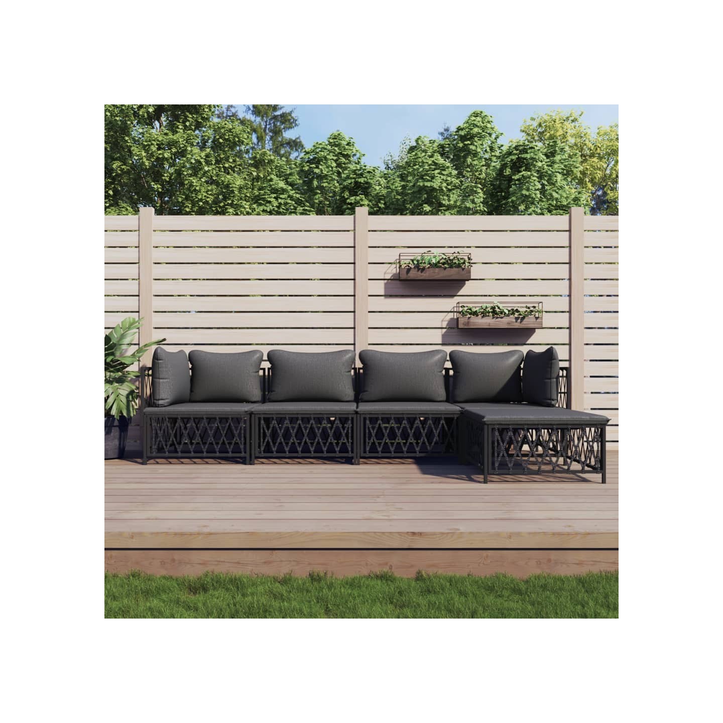 Salon de jardin avec coussins 5 pcs anthracite acier