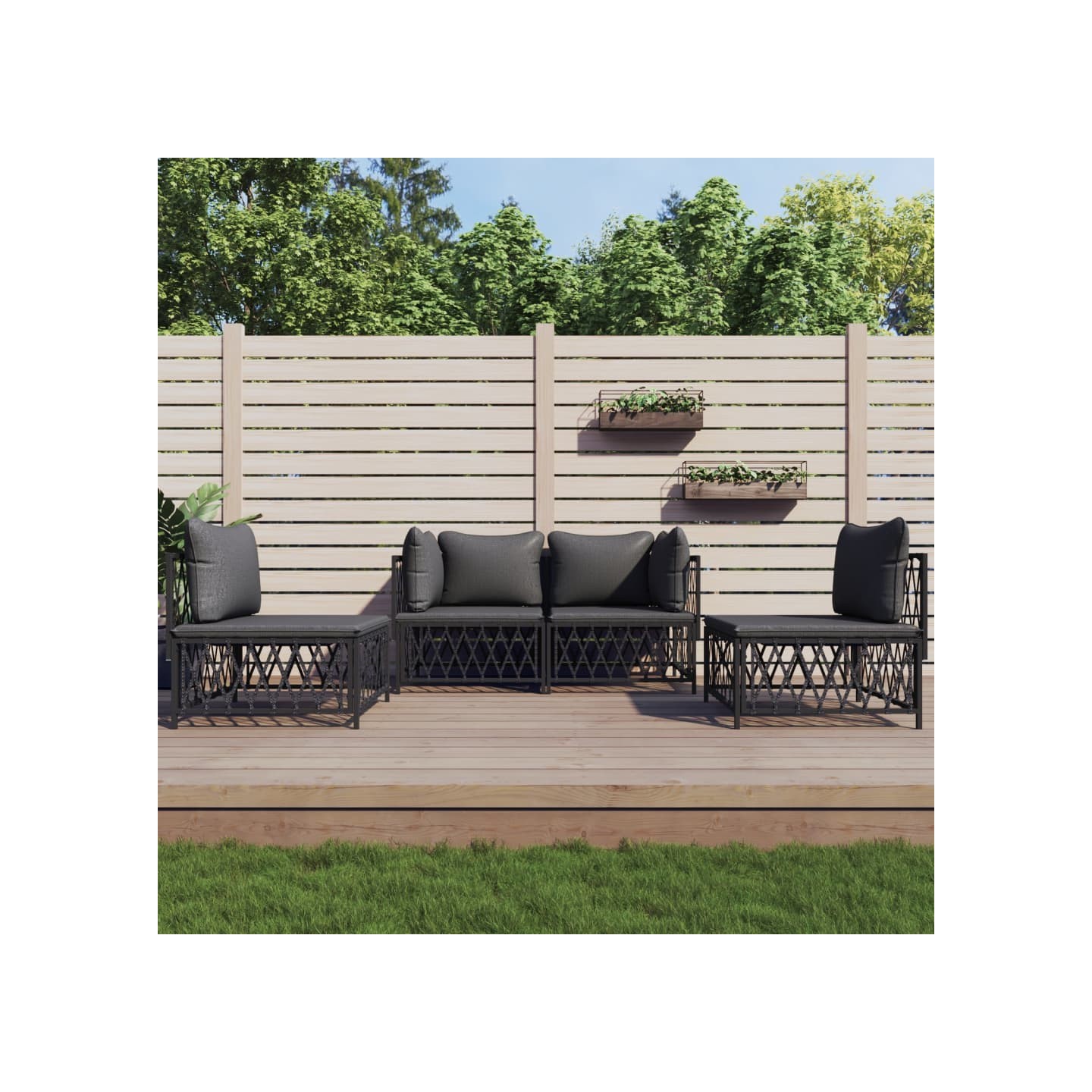Salon de jardin avec coussins 4 pcs anthracite acier