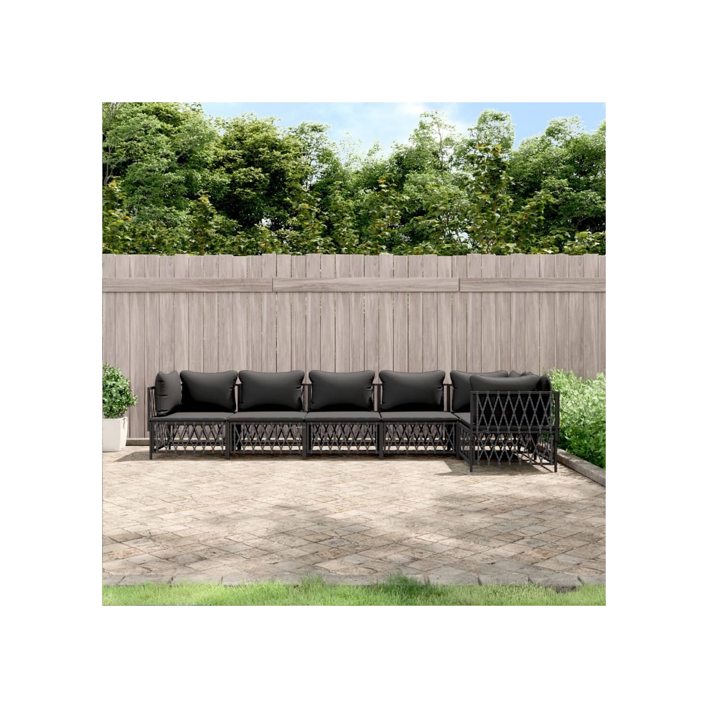 Salon de jardin avec coussins 6 pcs anthracite acier