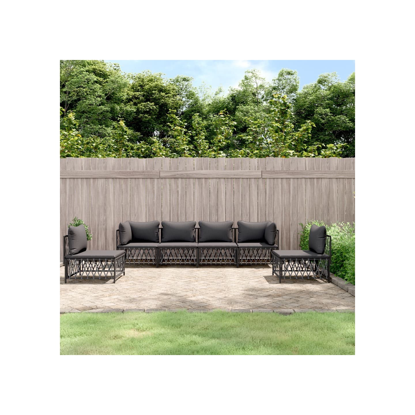 Salon de jardin avec coussins 6 pcs anthracite acier