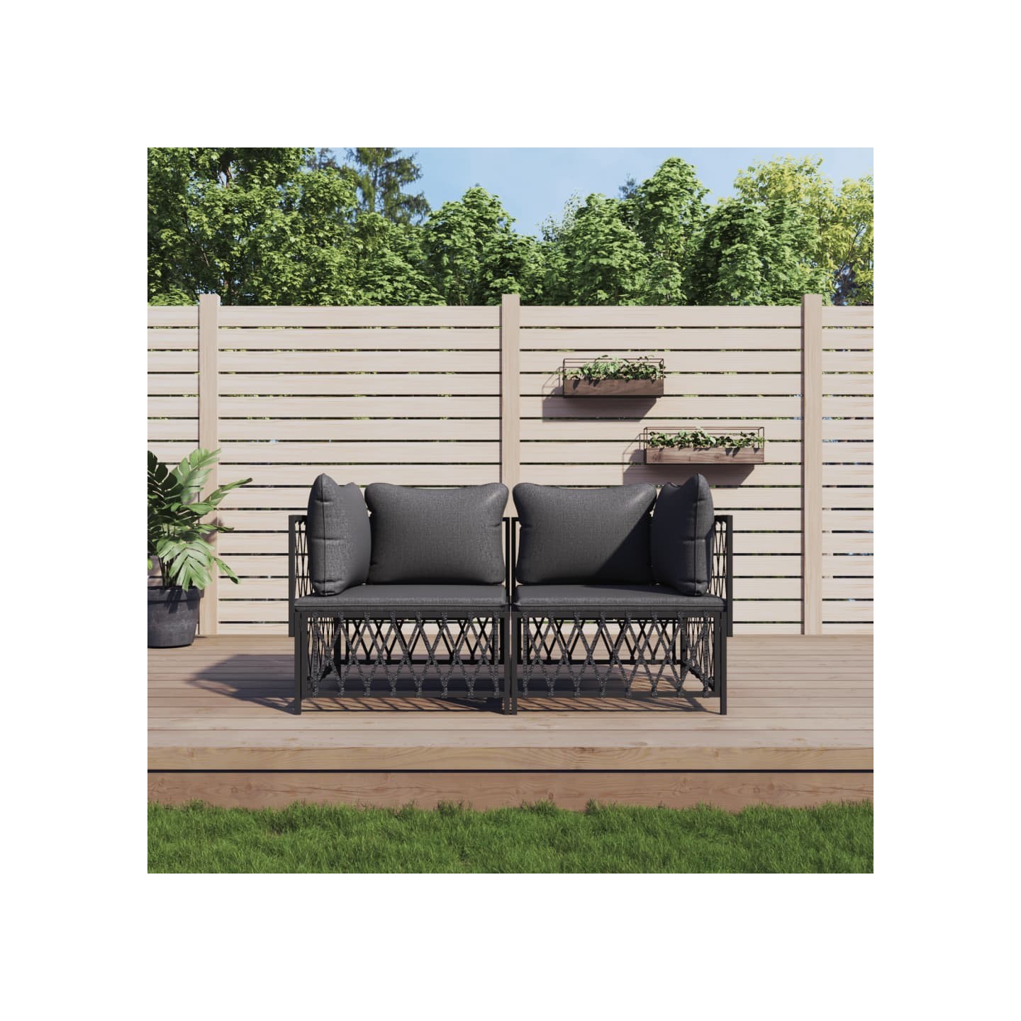 Salon de jardin avec coussins 2 pcs anthracite acier