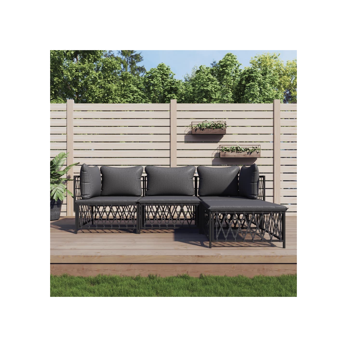Salon de jardin avec coussins 4 pcs anthracite acier