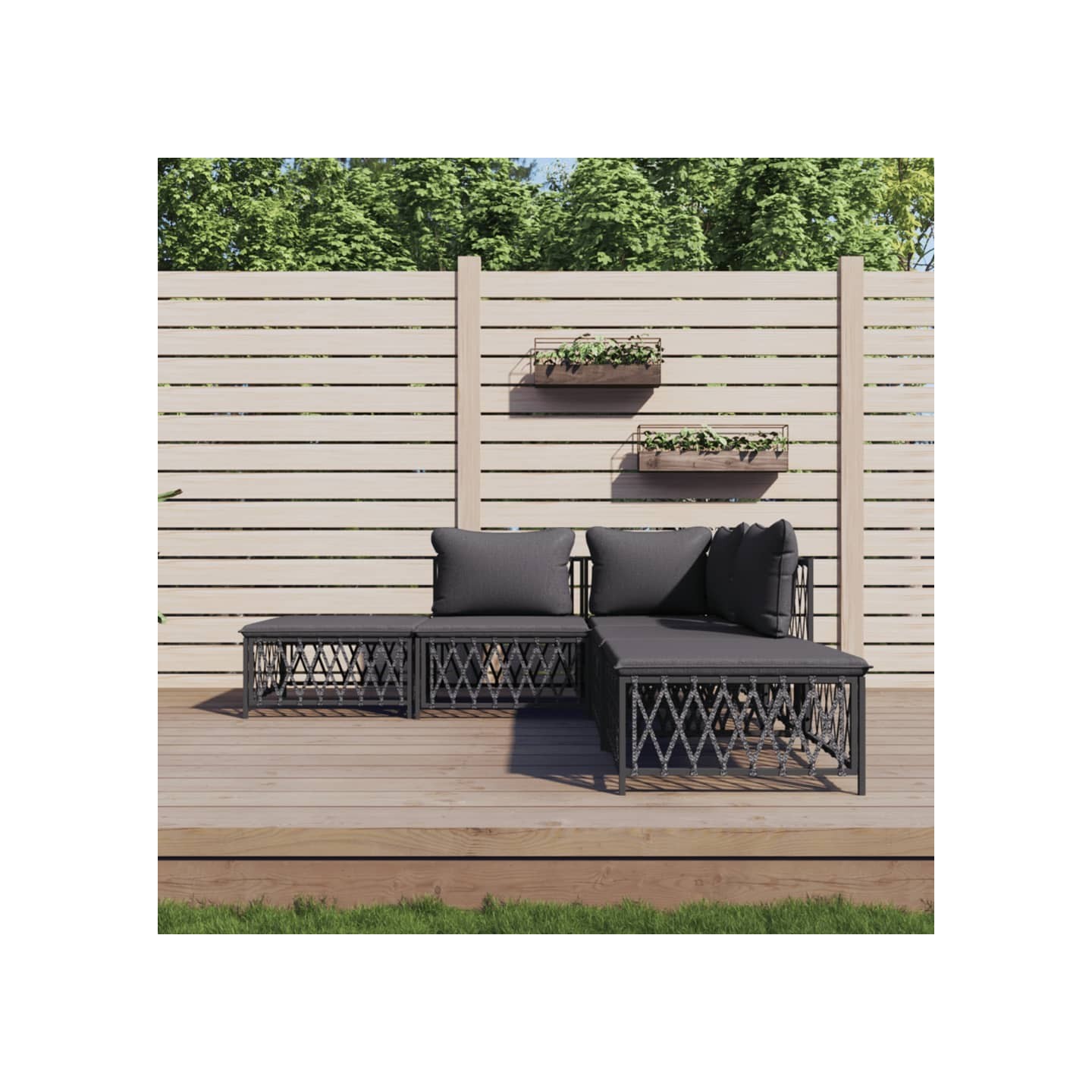 Salon de jardin avec coussins 5 pcs anthracite acier