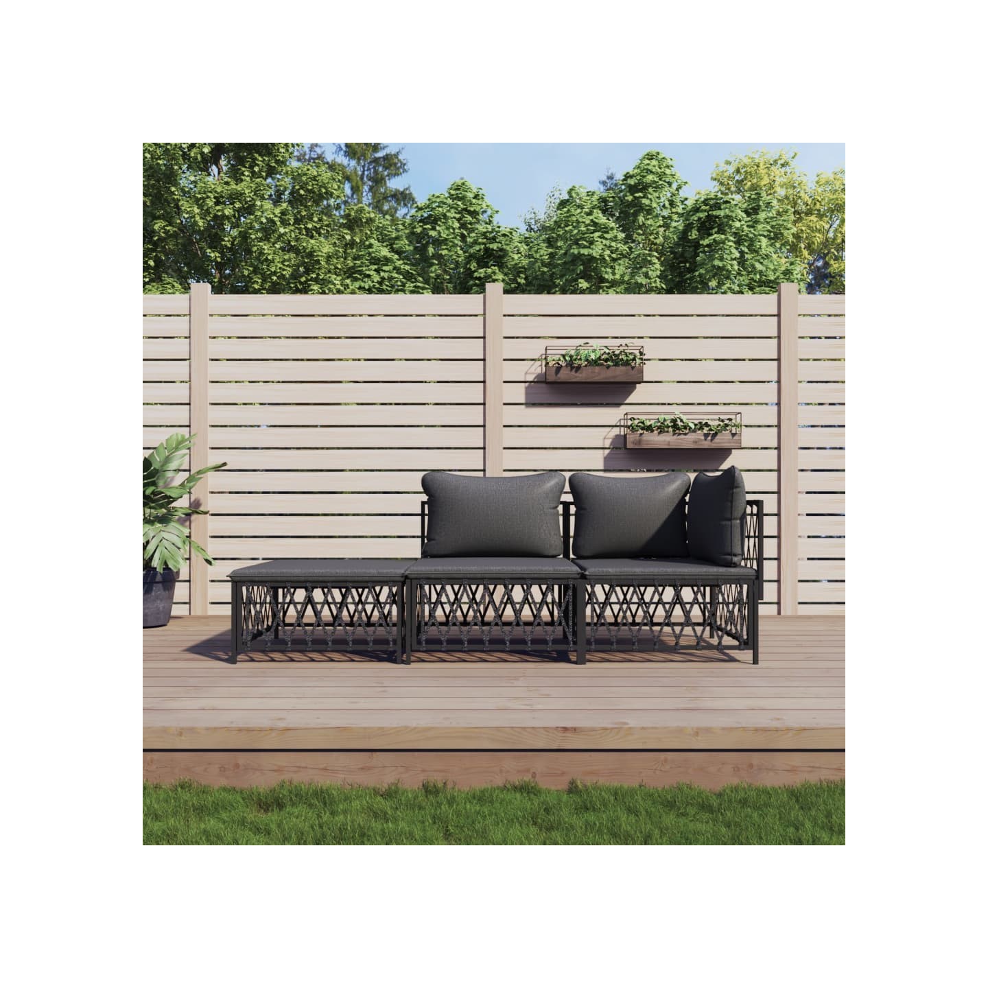 Salon de jardin avec coussins 3 pcs anthracite acier