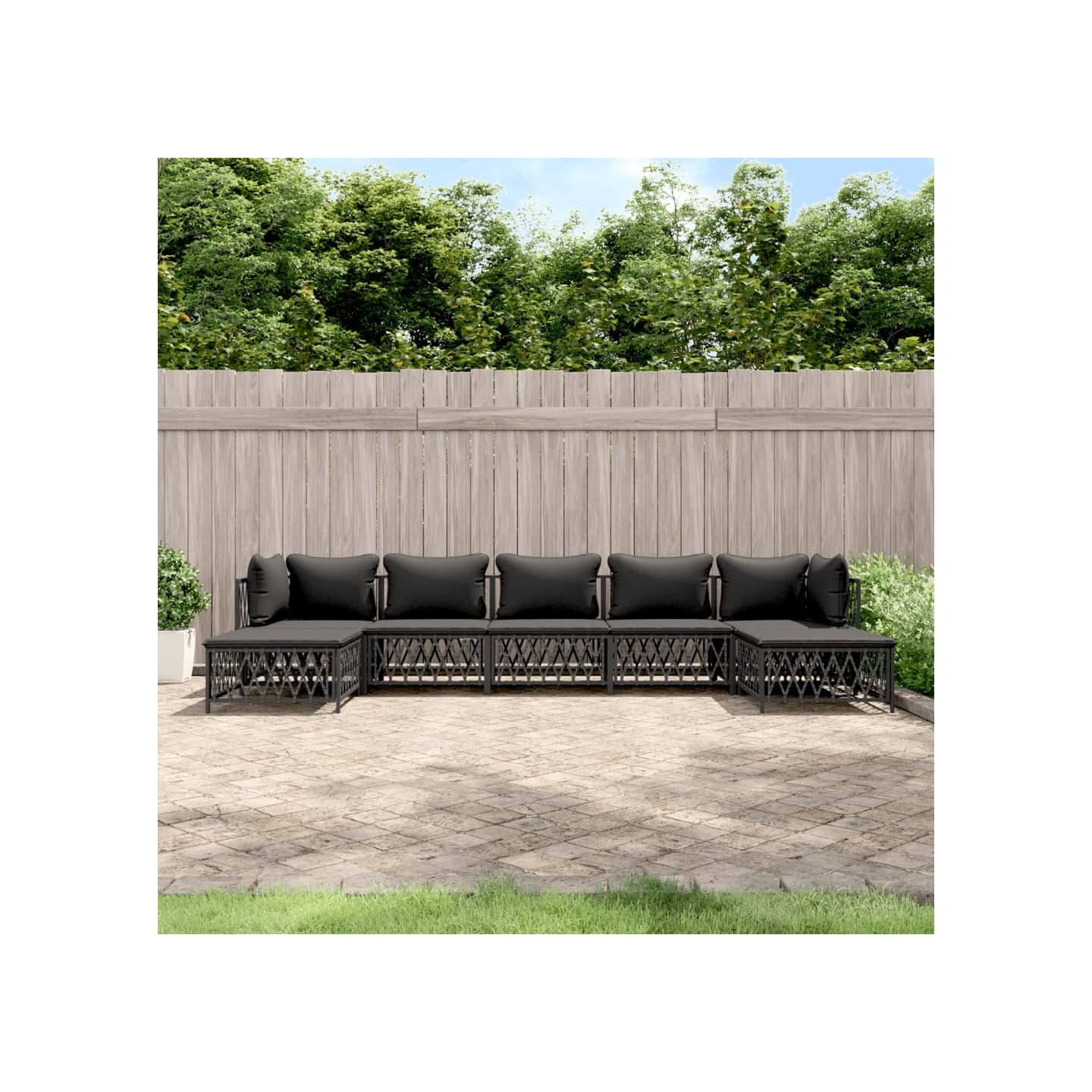 Salon de jardin 7 pcs avec coussins anthracite acier