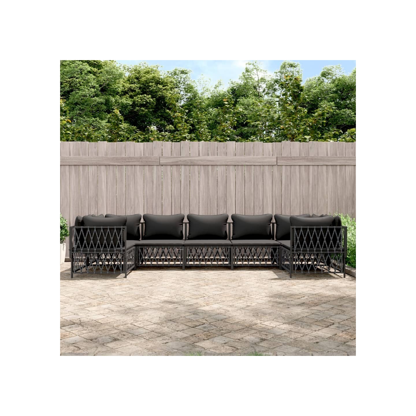 Salon de jardin 7 pcs avec coussins anthracite acier