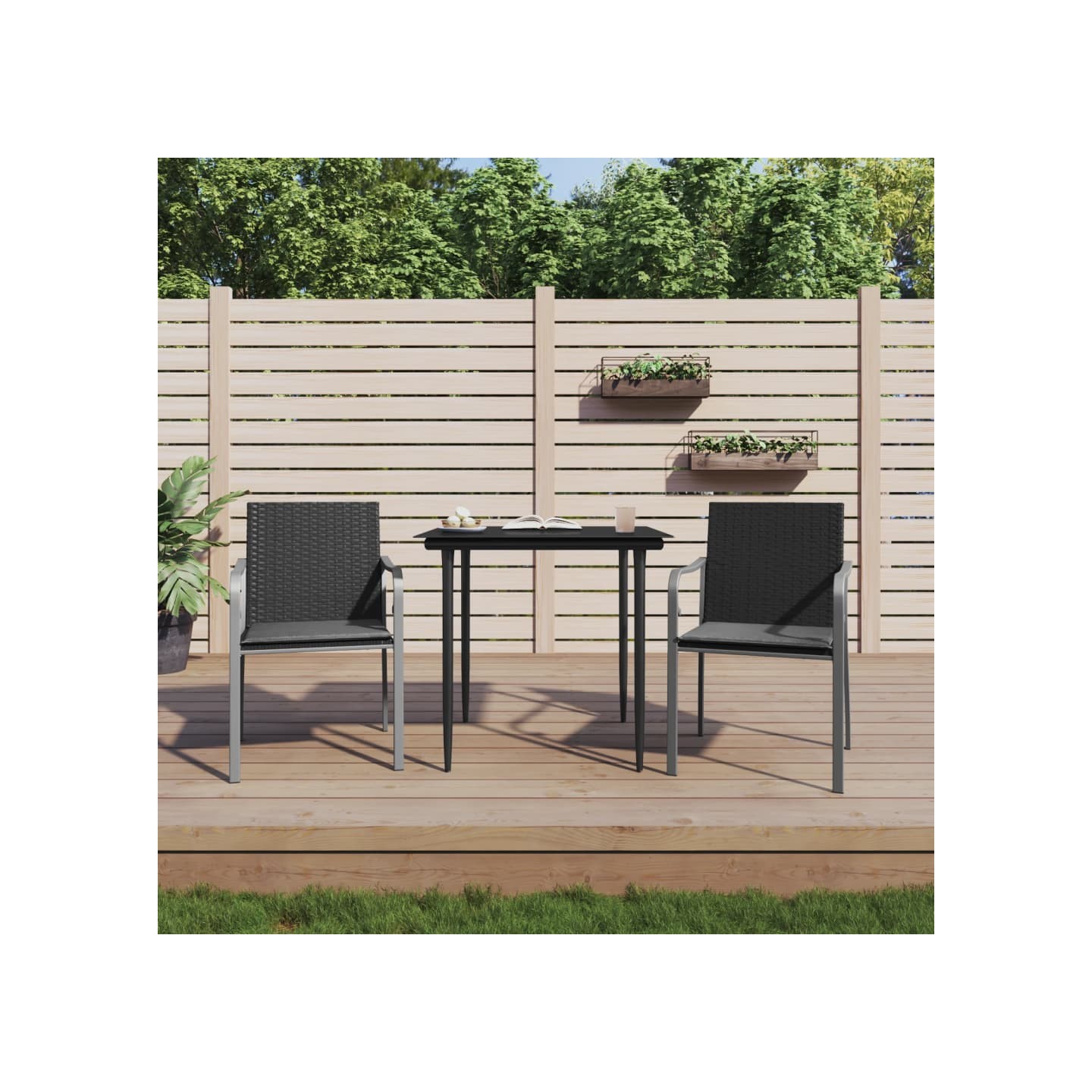 Ensemble à manger de jardin 3 pcs coussins résine tressée acier