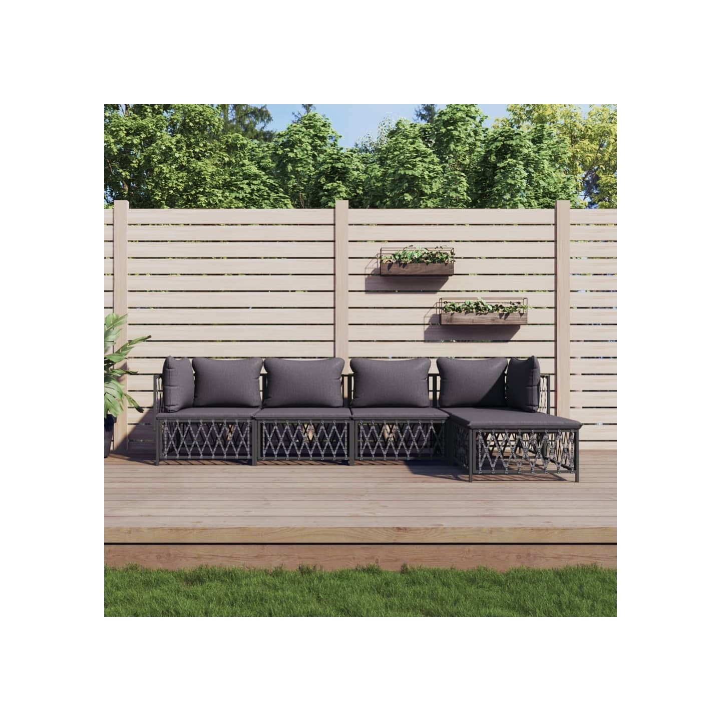 Salon de jardin avec coussins 5 pcs anthracite acier