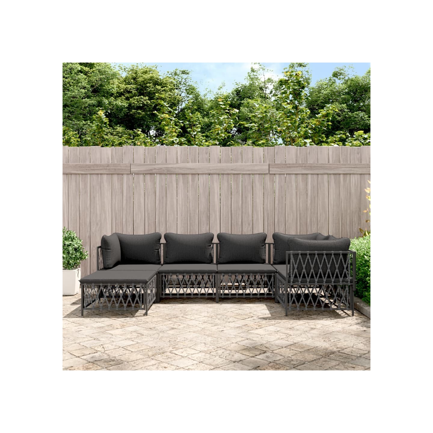 Salon de jardin avec coussins 6 pcs anthracite acier