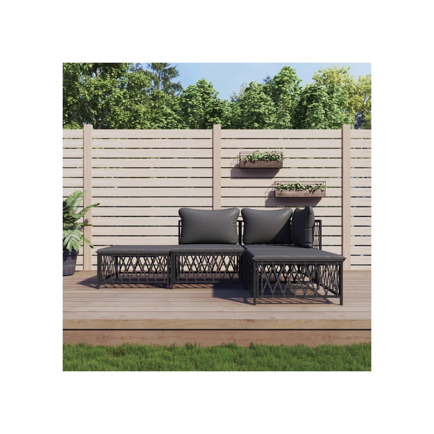 Salon de jardin avec coussins 4 pcs anthracite acier