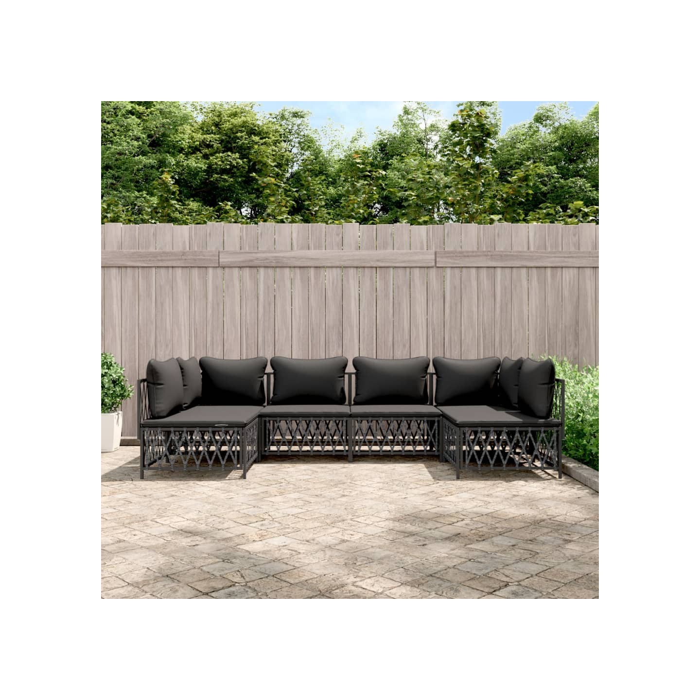 Salon de jardin avec coussins 6 pcs anthracite acier