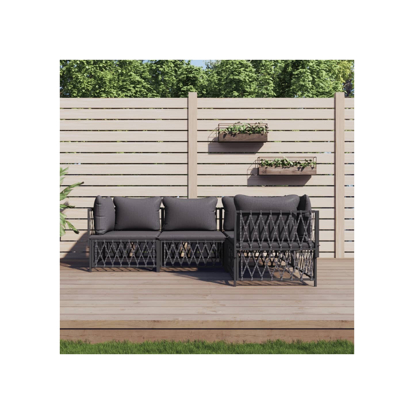 Salon de jardin avec coussins 4 pcs anthracite acier