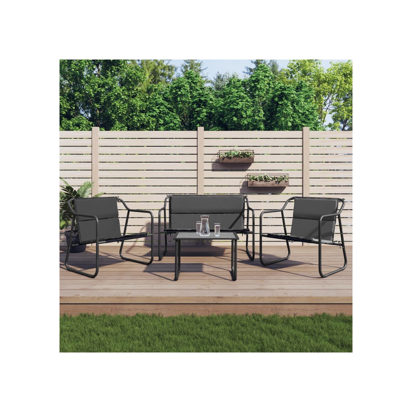 Salon de jardin avec coussins 4 pcs anthracite acier