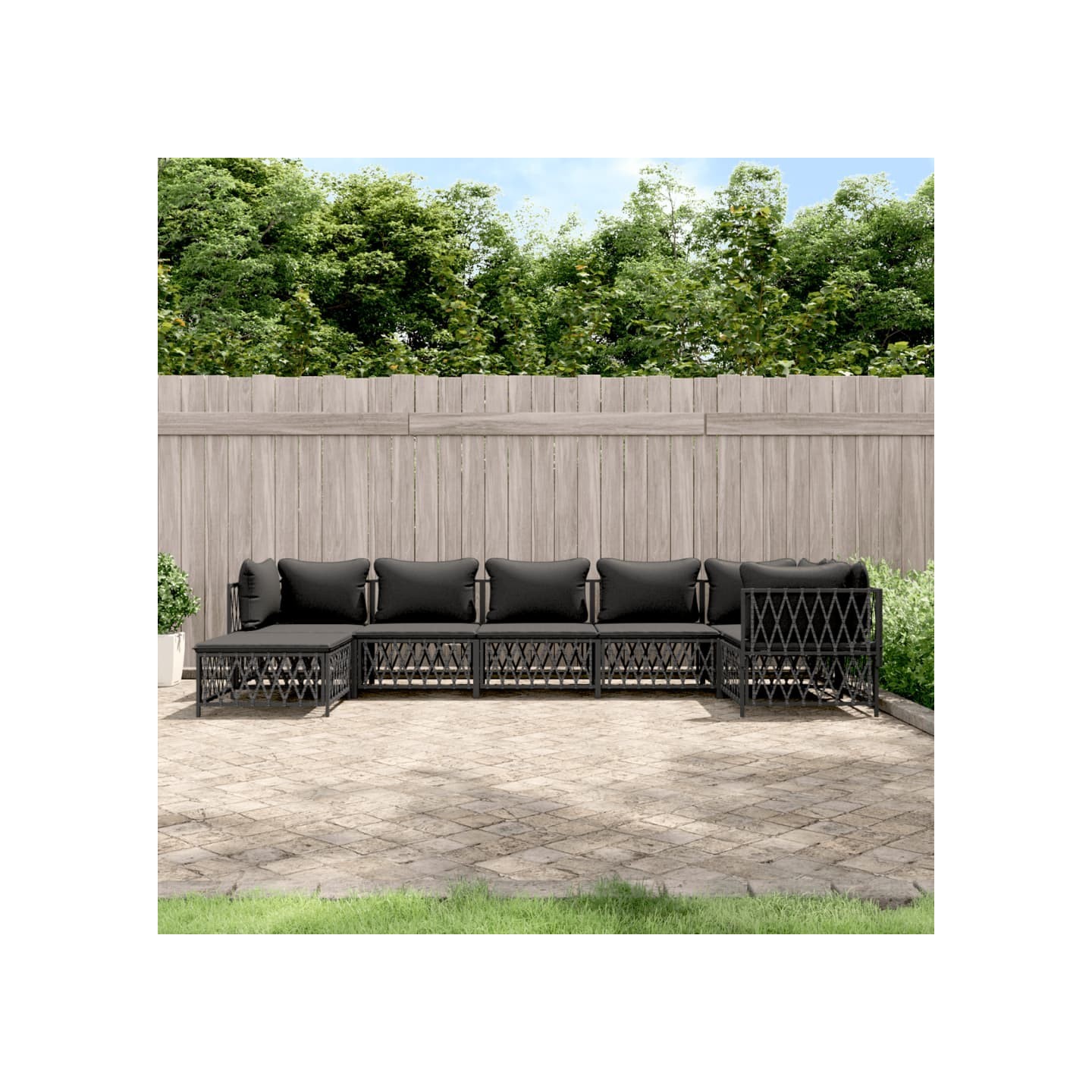 Salon de jardin 7 pcs avec coussins anthracite acier