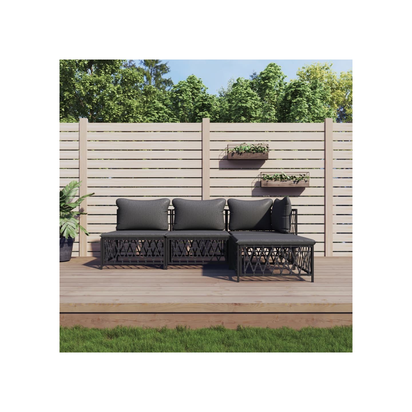 Salon de jardin avec coussins 4 pcs anthracite acier