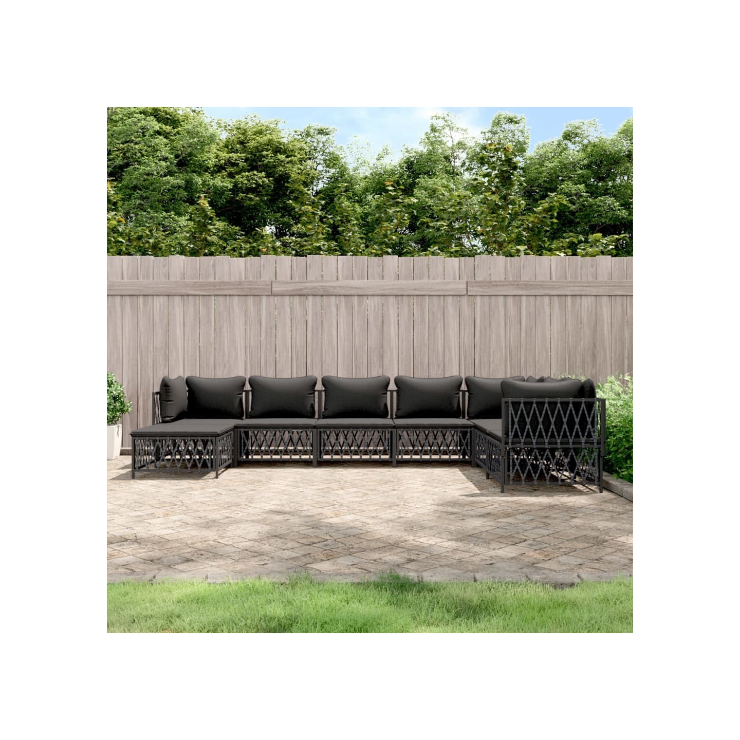 Salon de jardin 8 pcs avec coussins anthracite acier