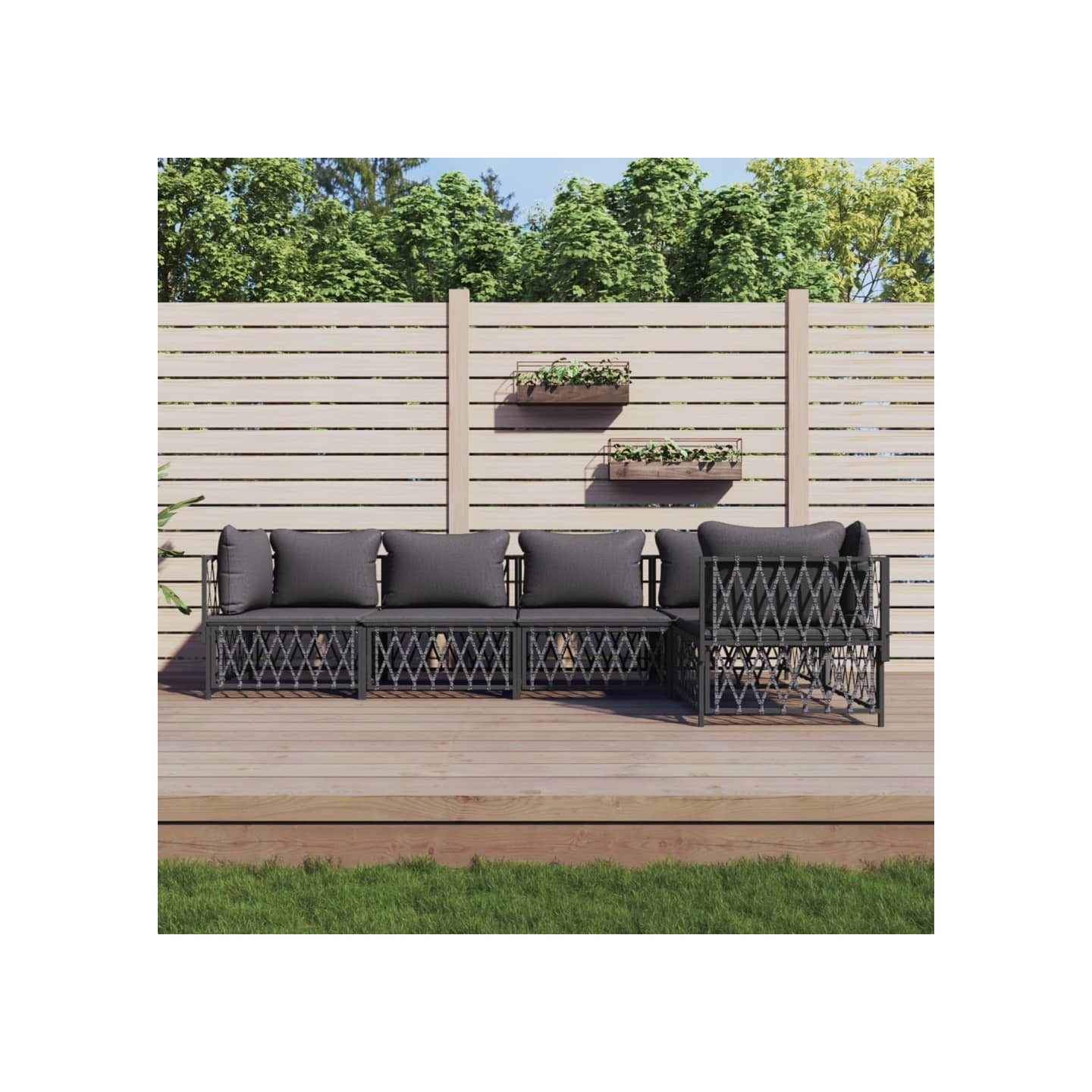Salon de jardin avec coussins 5 pcs anthracite acier