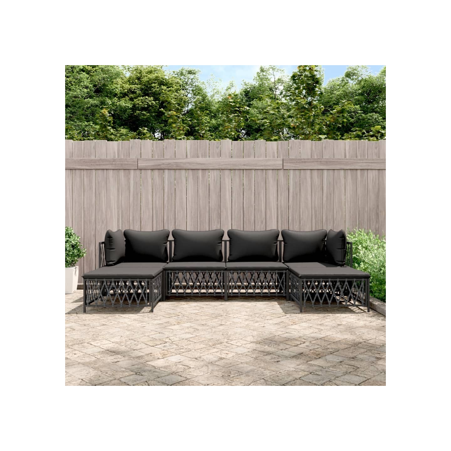 Salon de jardin avec coussins 6 pcs anthracite acier