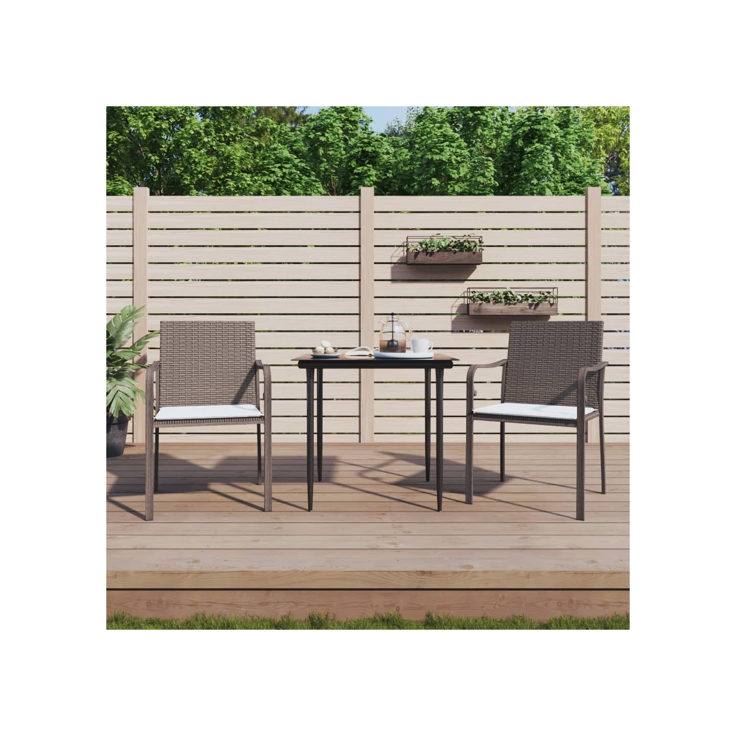 Ensemble à manger de jardin 3 pcs coussins résine tressée acier
