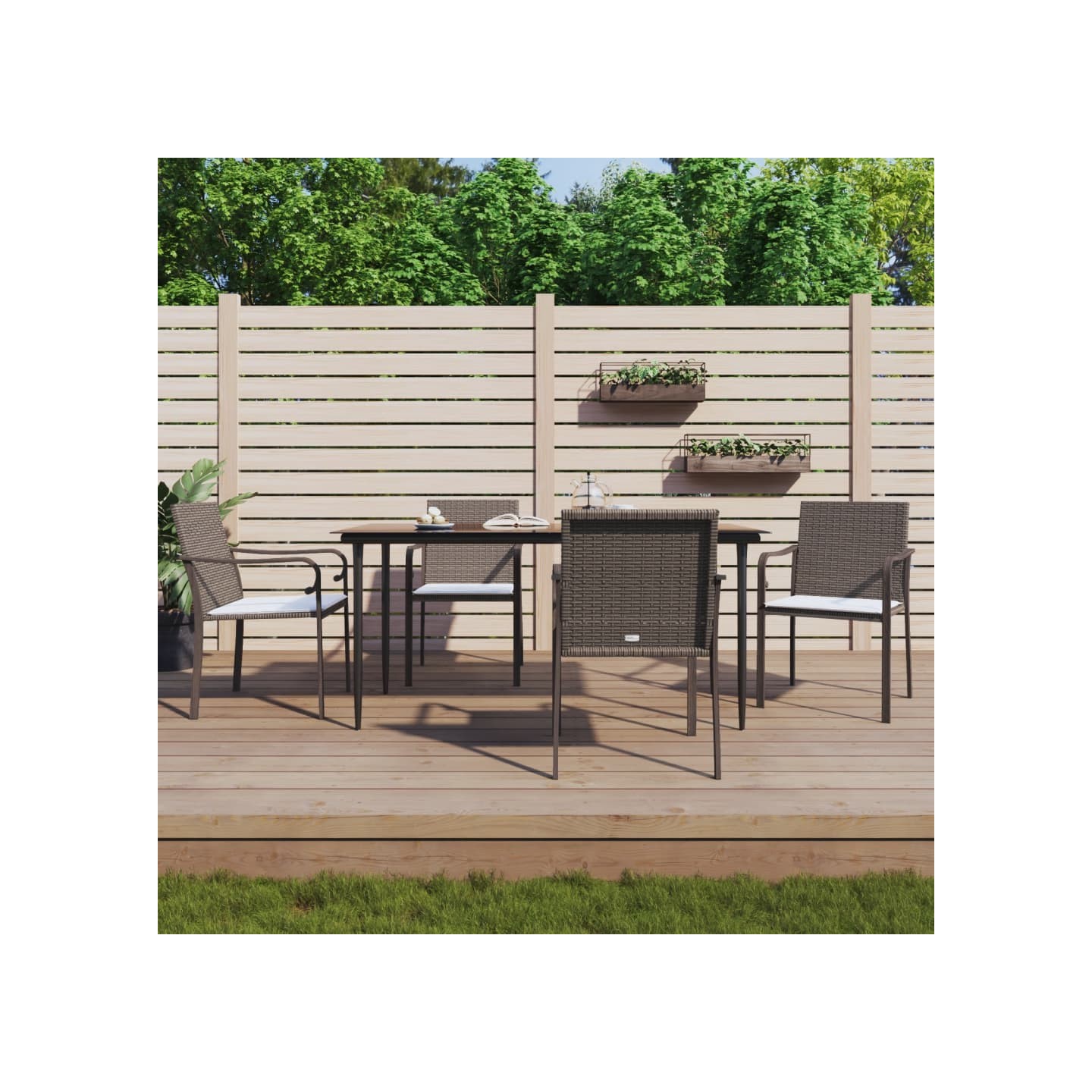 Ensemble à manger de jardin 5 pcs coussins résine tressée acier