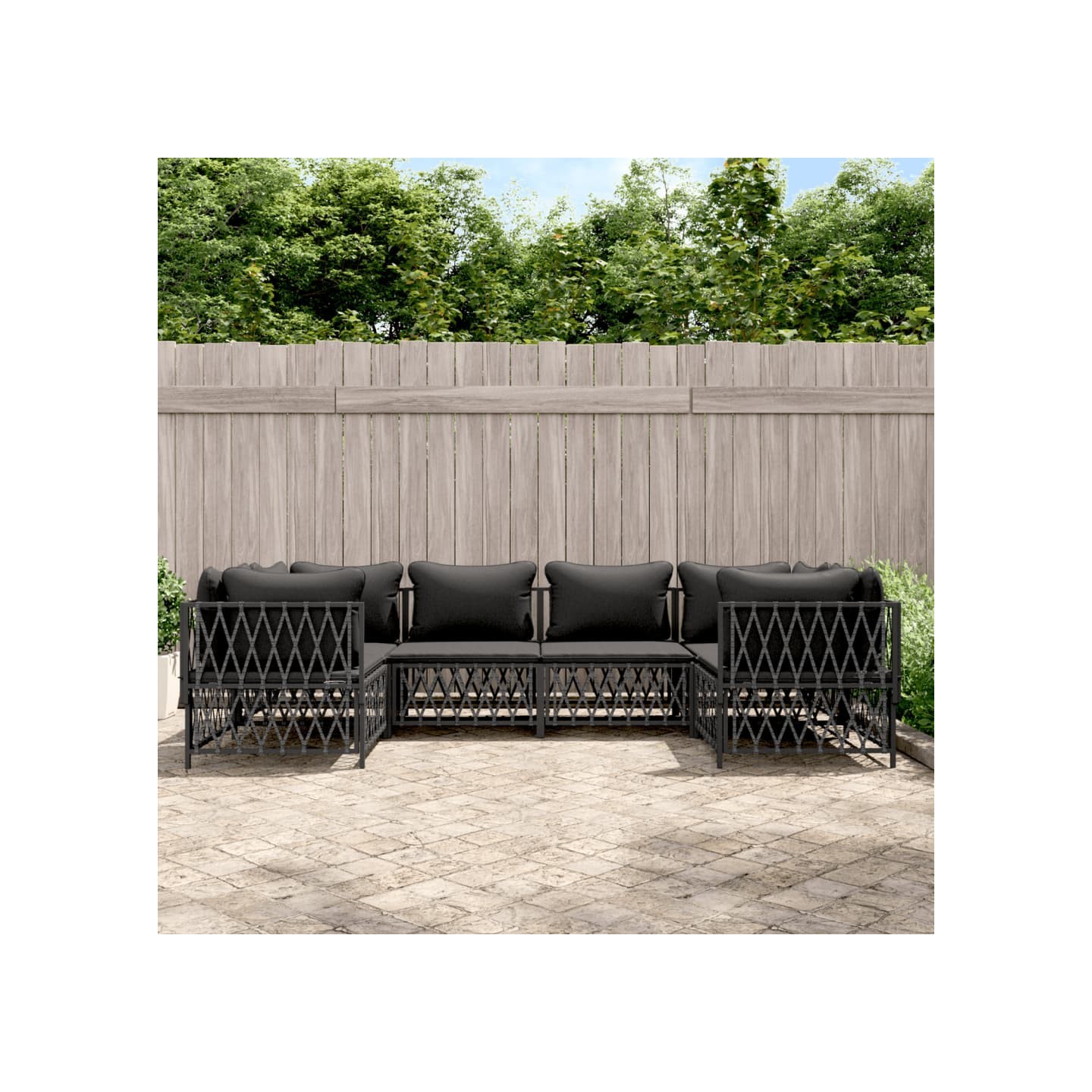 Salon de jardin avec coussins 6 pcs anthracite acier